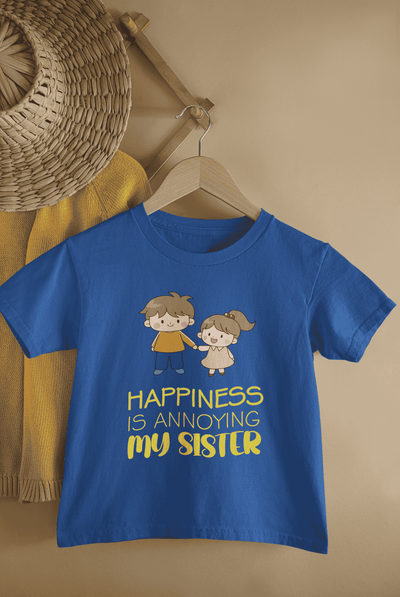 Happiness Is Annoying My Sister Rakshabandhan Half Sleeves T-Shirt for Boys -FunkyTeesClub