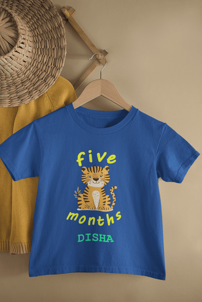 Custom Name Five Month Birthday Half Sleeves T-Shirt For Girls -FunkyTeesClub