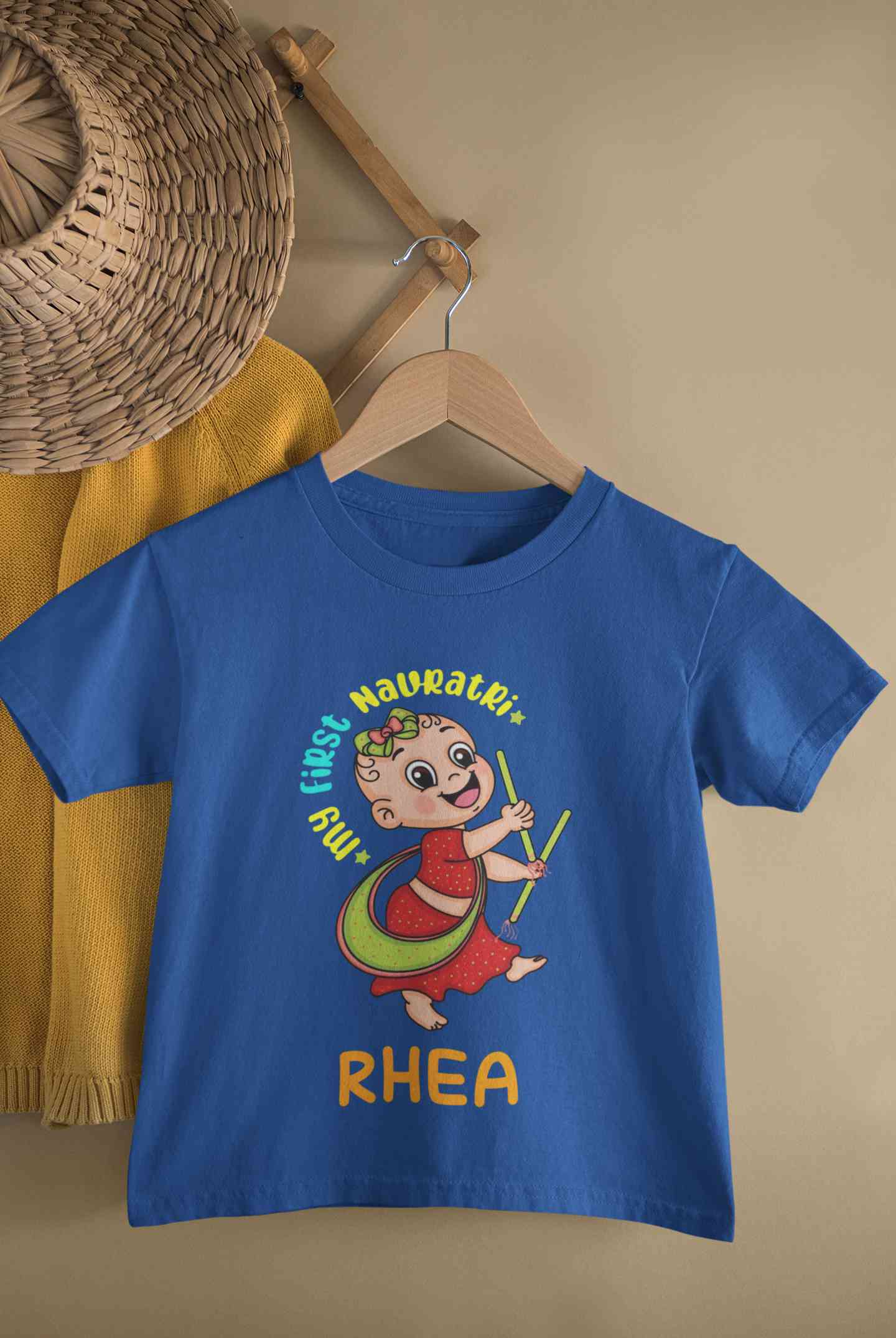 Custom Name My First Navratri Half Sleeves T-Shirt For Girls -FunkyTeesClub