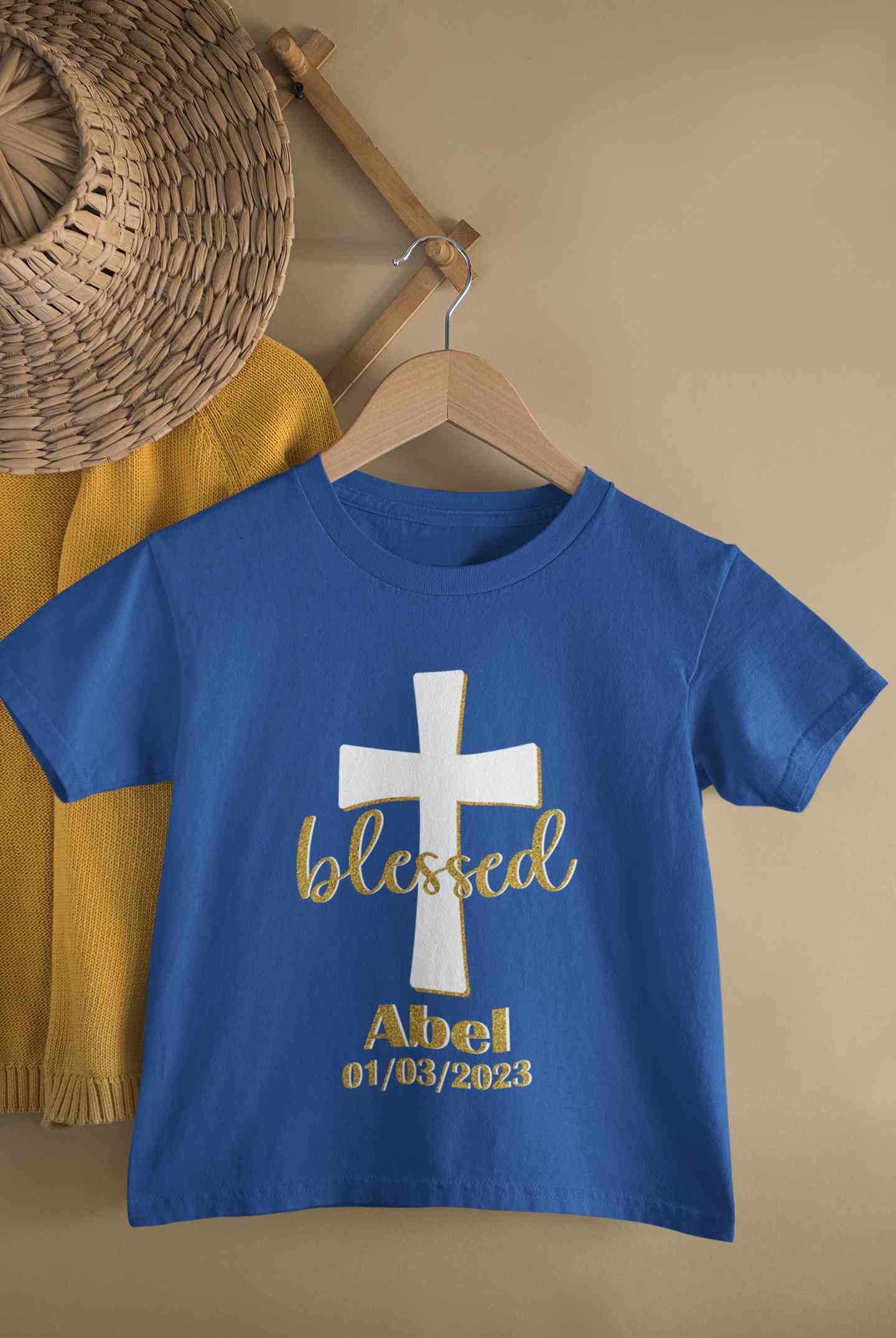 Custom Name And Date Blessed Baptism Christening Day Half Sleeves T-Shirt for Boy-FunkyTeesClub