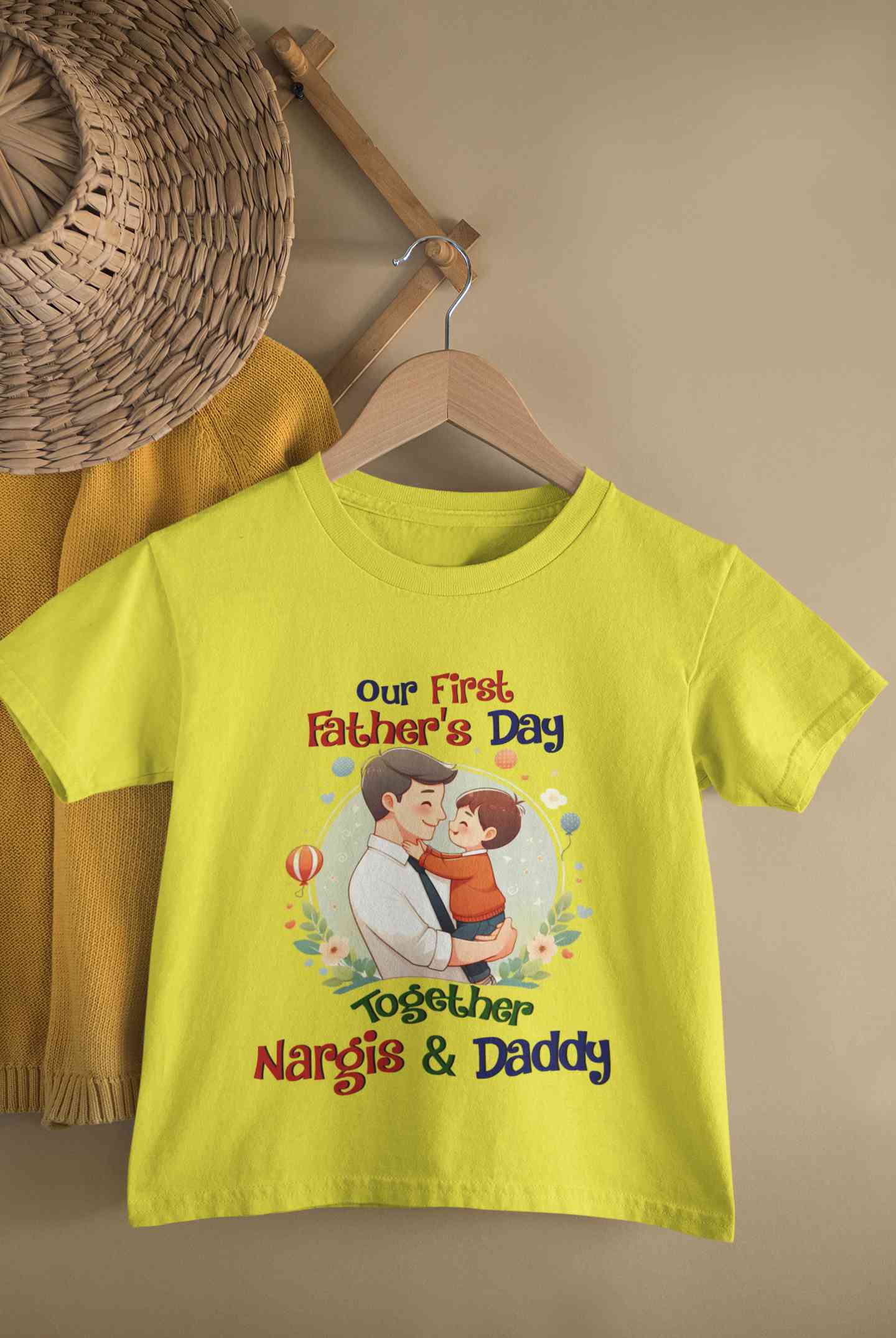 Custom Name Our First Father Day Half Sleeves T-Shirt For Girls -FunkyTeesClub