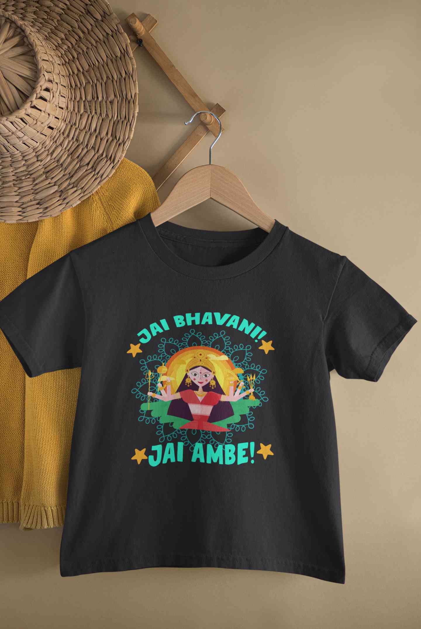 Jai Bhavani Jai Ambe Navratri Half Sleeves T-Shirt For Girls -FunkyTeesClub
