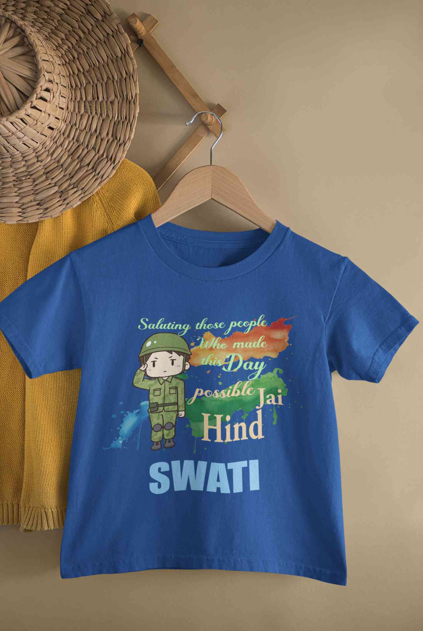 Custom Name Saluting Those People Who Made This Day Possible Jai Hind Independence Day Half Sleeves T-Shirt For Girls -FunkyTeesClub