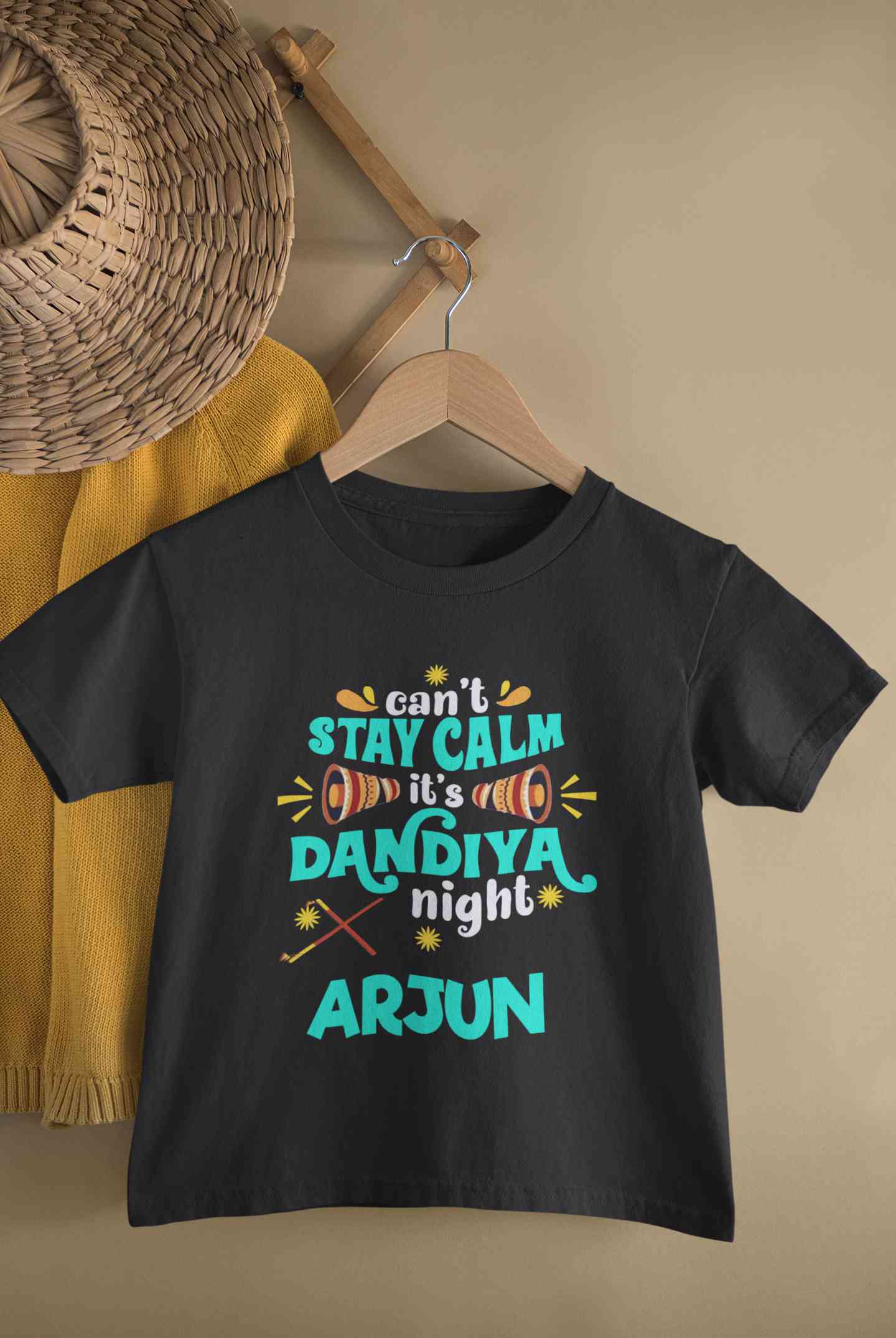 Custom Name Cant Stay Calm It Is Dandiya Night Navratri Half Sleeves T-Shirt for Boy-FunkyTeesClub