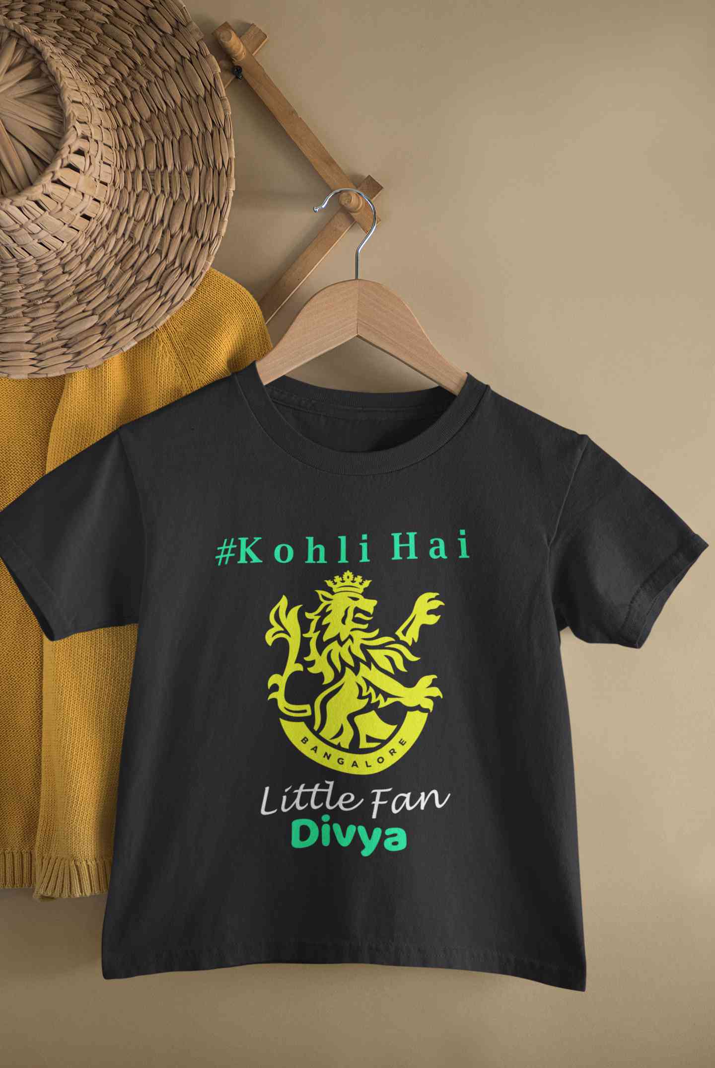Custom Name IPL RCB Royal Challengers Bangalore Kohli Hai Half Sleeves T-Shirt For Girls -FunkyTeesClub