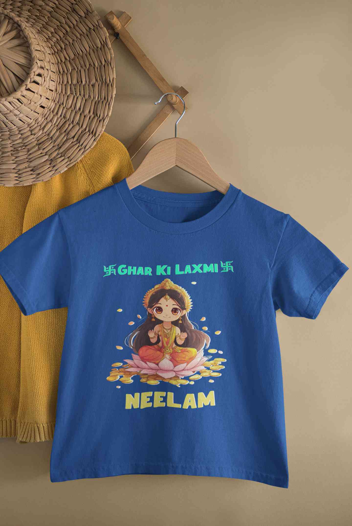 Custom Name Ghar Ki Laxmi Half Sleeves T-Shirt For Girls -FunkyTeesClub