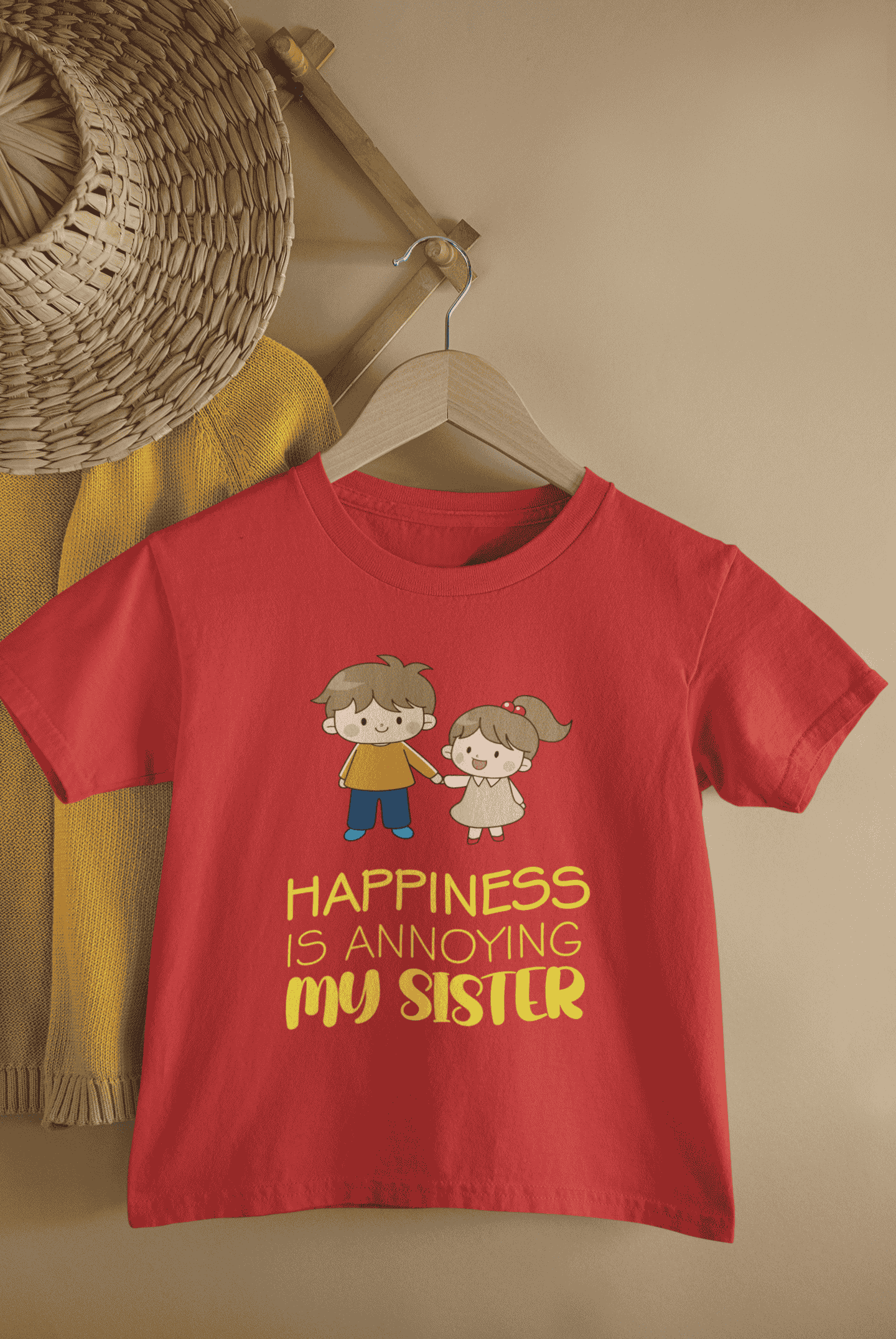 Happiness Is Annoying My Sister Rakshabandhan Half Sleeves T-Shirt for Boys -FunkyTeesClub