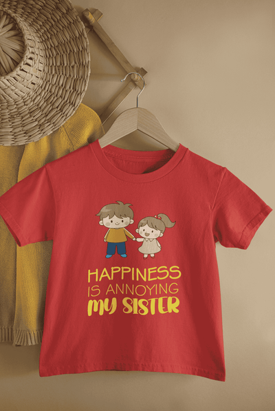 Happiness Is Annoying My Sister Rakshabandhan Half Sleeves T-Shirt for Boys -FunkyTeesClub