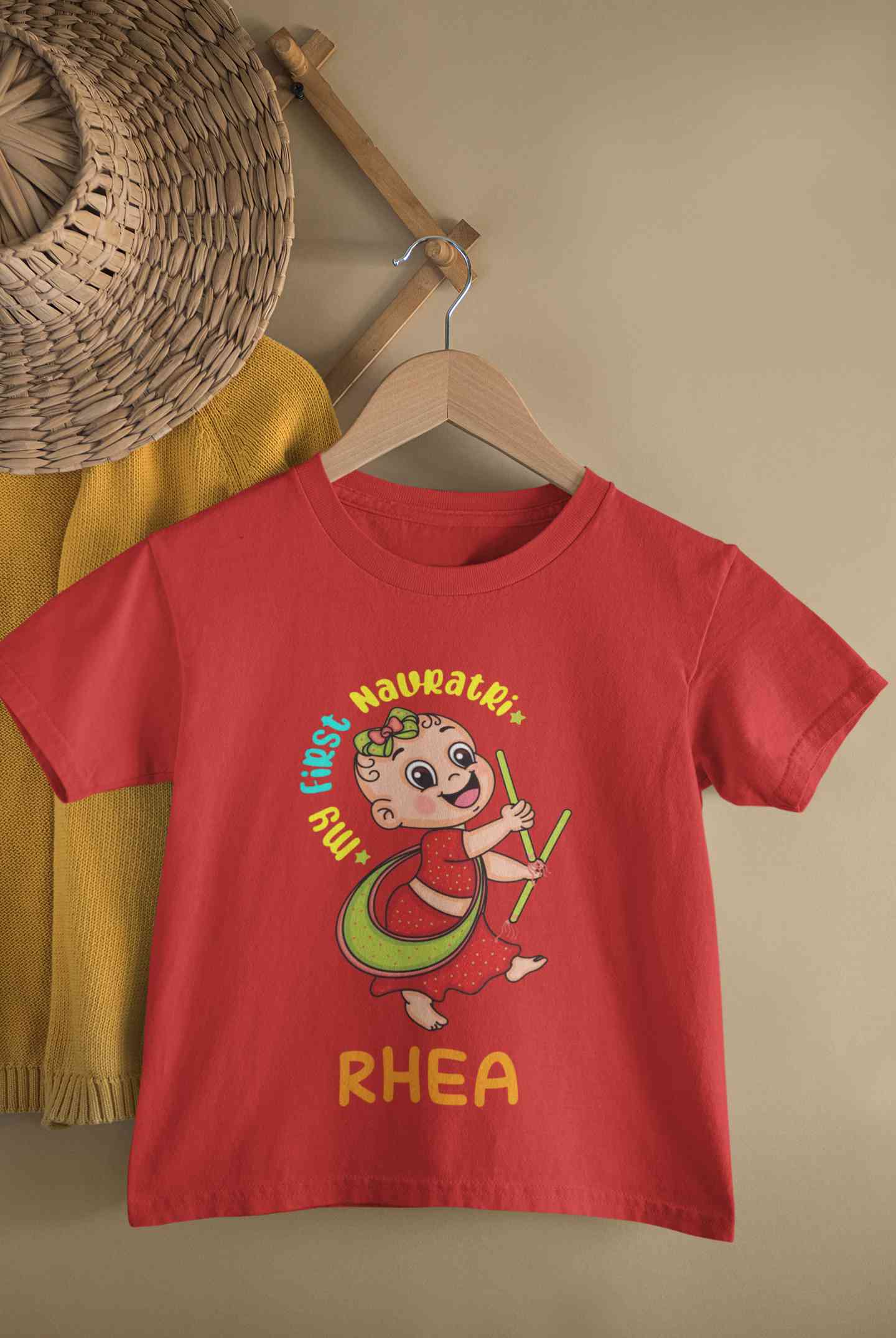 Custom Name My First Navratri Half Sleeves T-Shirt For Girls -FunkyTeesClub
