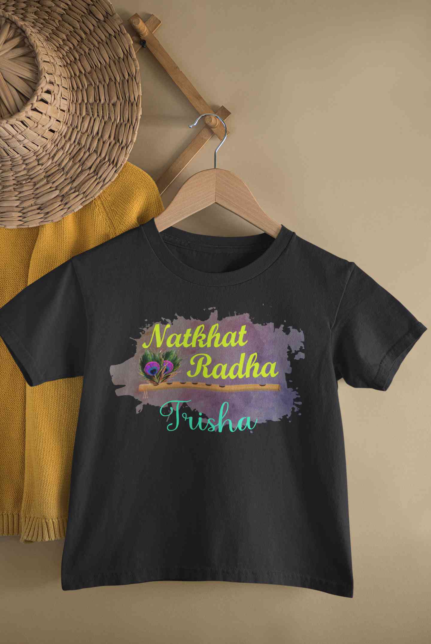 Custom Name Natkhat Radha Janmashtami Half Sleeves T-Shirt For Girls -FunkyTeesClub