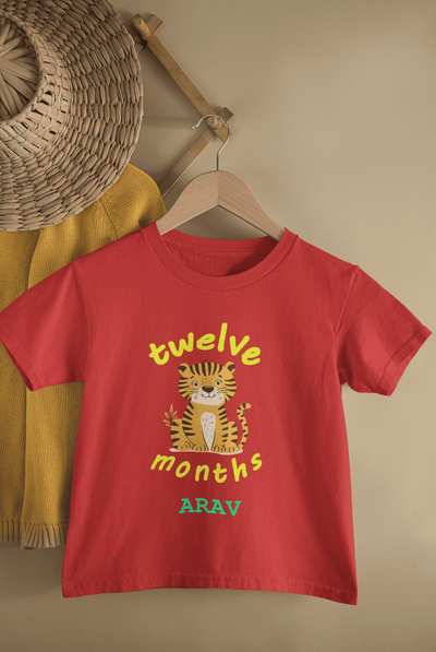 Custom Name Twelve Months Birthday Half Sleeves T-Shirt for Boys -FunkyTeesClub