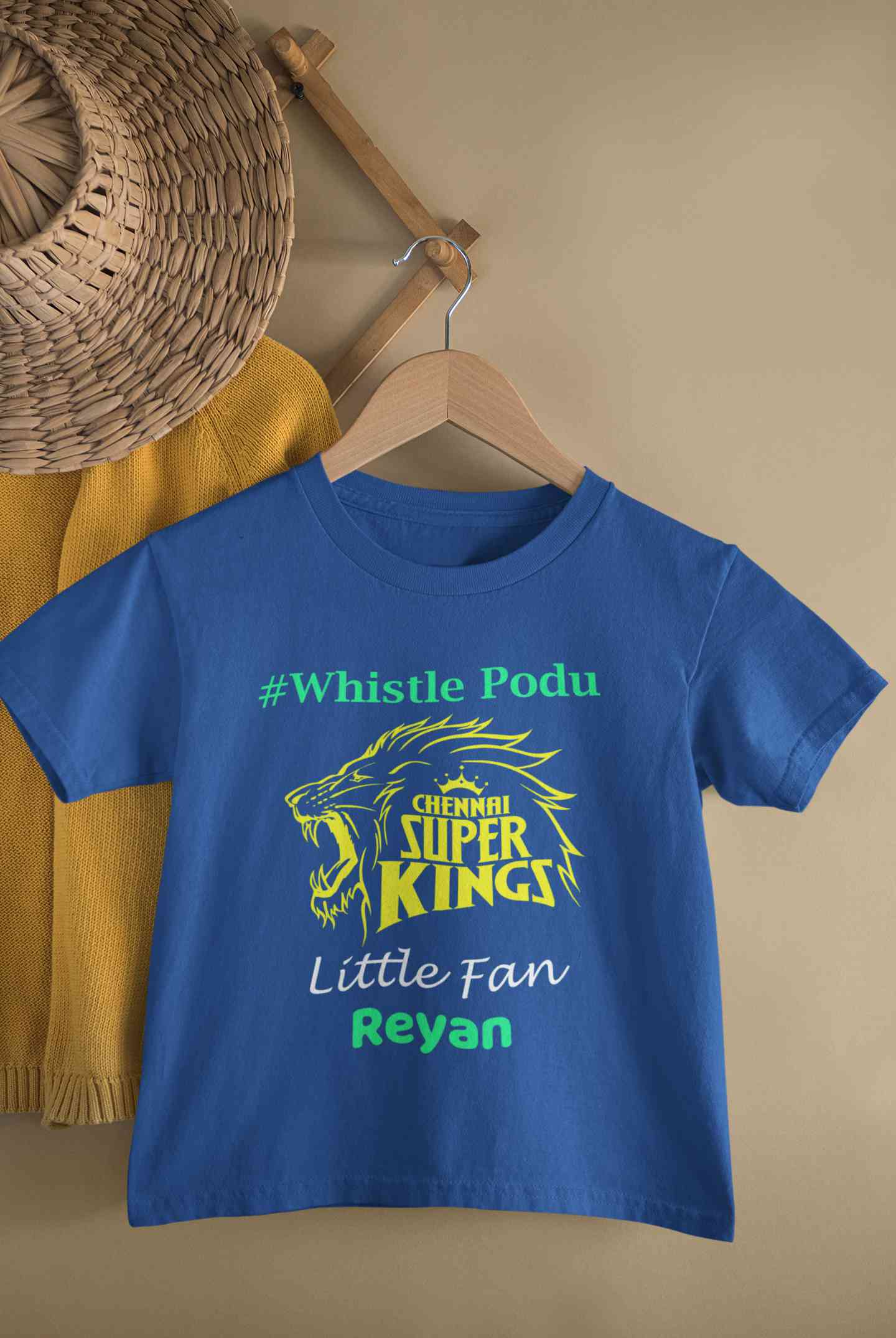 Custom Name IPL CSK Chennai Super Kings Whistle Podu Half Sleeves T-Shirt for Boy-FunkyTeesClub