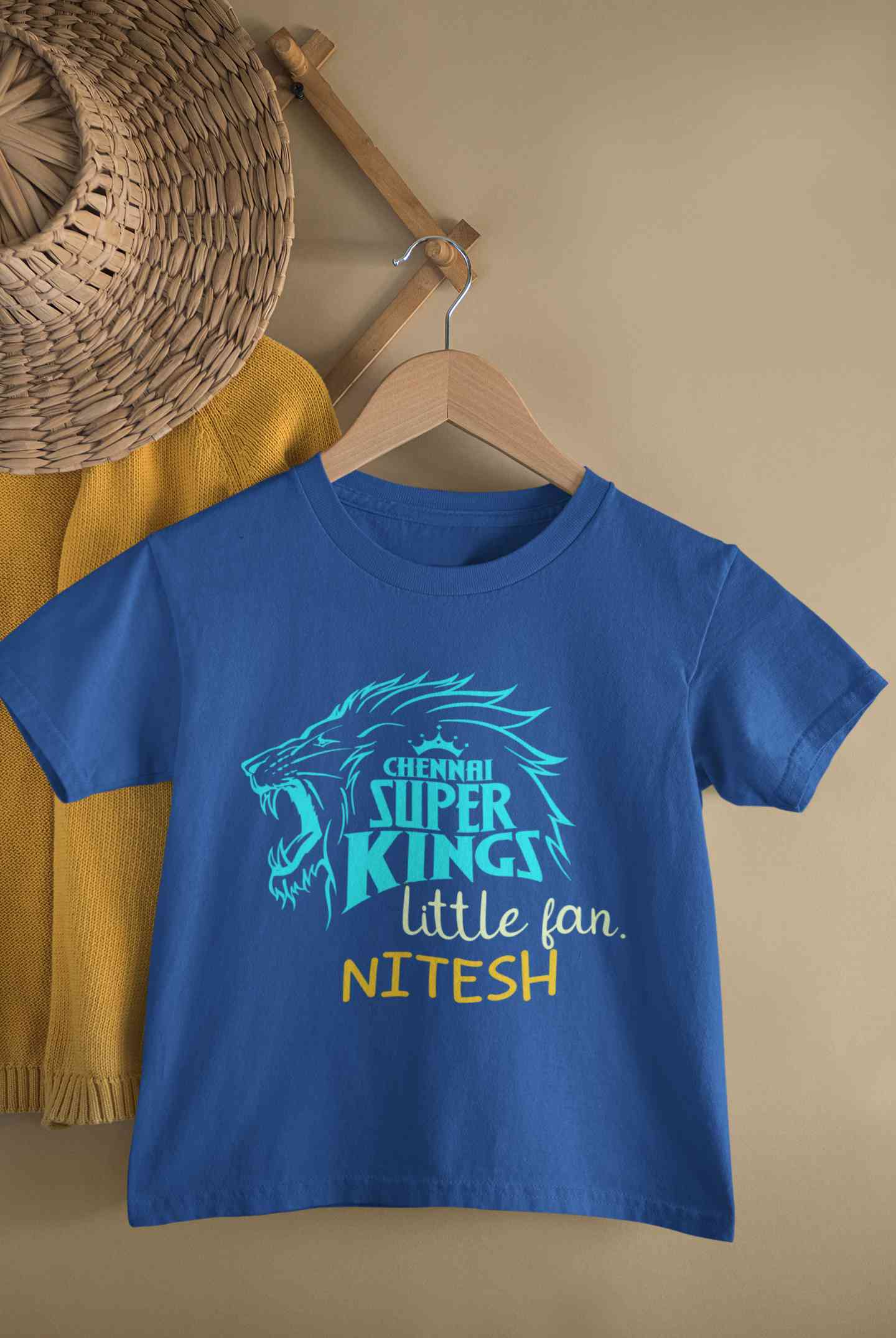 Custom Name IPL CSK Chennai Super Kings Little Fan Half Sleeves T-Shirt for Boy-FunkyTeesClub