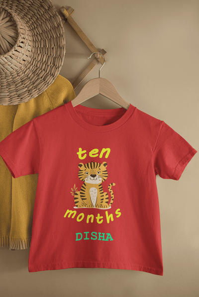 Custom Name Ten Month Birthday Half Sleeves T-Shirt For Girls -FunkyTeesClub