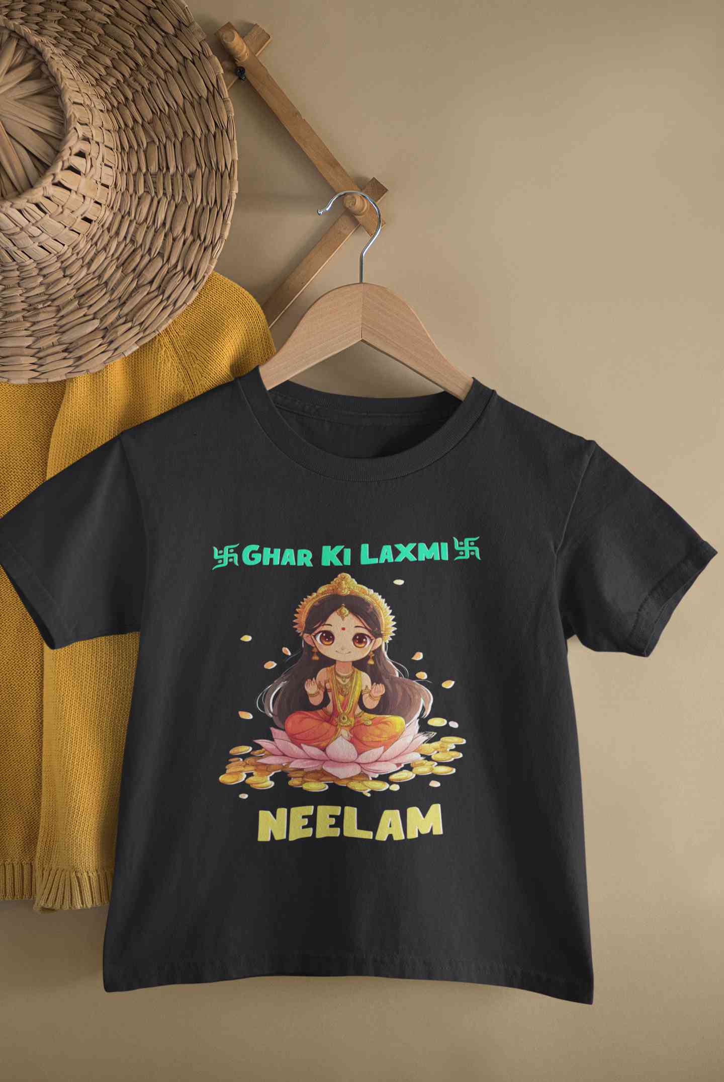 Custom Name Ghar Ki Laxmi Half Sleeves T-Shirt For Girls -FunkyTeesClub