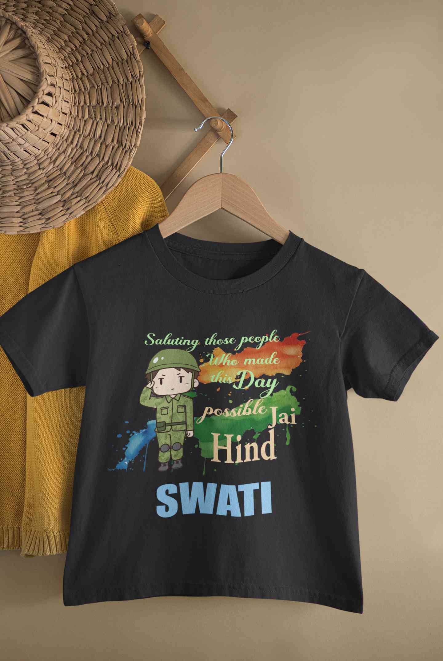 Custom Name Saluting Those People Who Made This Day Possible Jai Hind Independence Day Half Sleeves T-Shirt For Girls -FunkyTeesClub