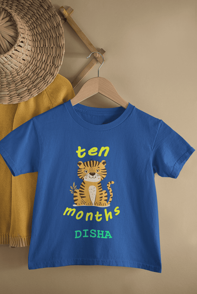 Custom Name Ten Month Birthday Half Sleeves T-Shirt For Girls -FunkyTeesClub