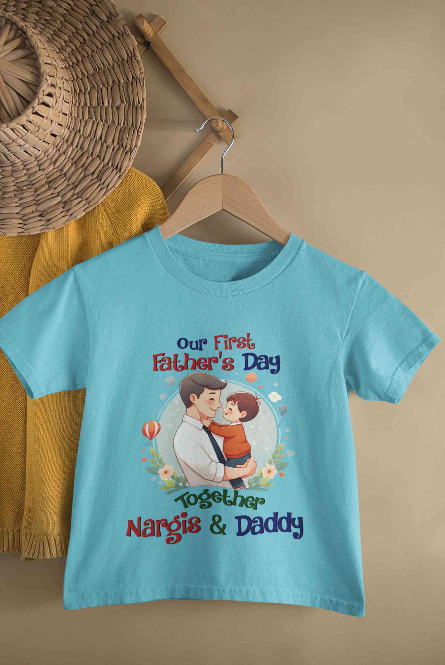 Custom Name Our First Father Day Half Sleeves T-Shirt For Girls -FunkyTeesClub