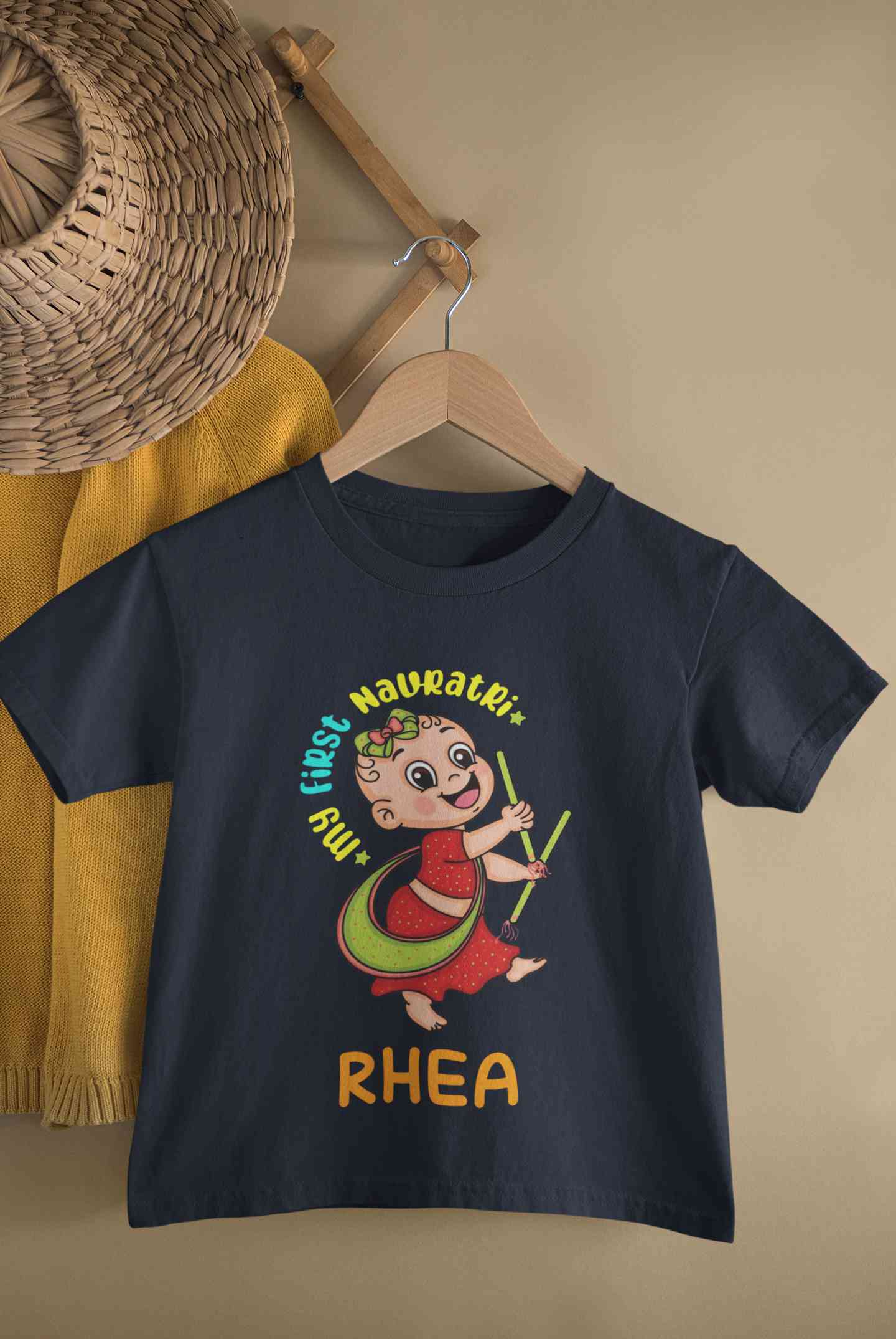 Custom Name My First Navratri Half Sleeves T-Shirt For Girls -FunkyTeesClub