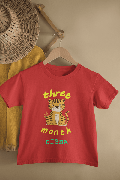Custom Name Three Month Birthday Half Sleeves T-Shirt For Girls -FunkyTeesClub