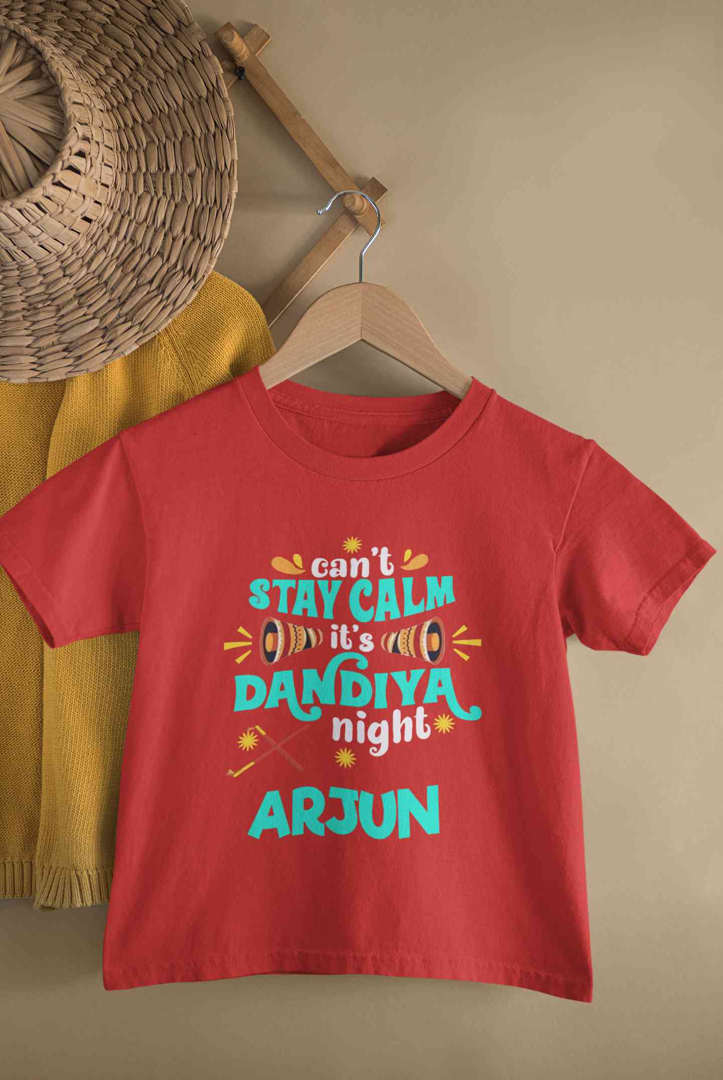 Custom Name Cant Stay Calm It Is Dandiya Night Navratri Half Sleeves T-Shirt for Boy-FunkyTeesClub