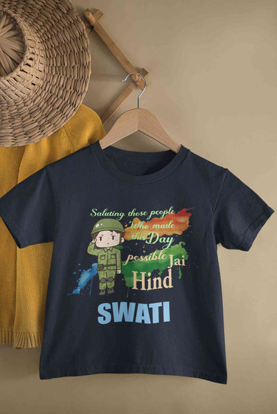 Custom Name Saluting Those People Who Made This Day Possible Jai Hind Independence Day Half Sleeves T-Shirt For Girls -FunkyTeesClub