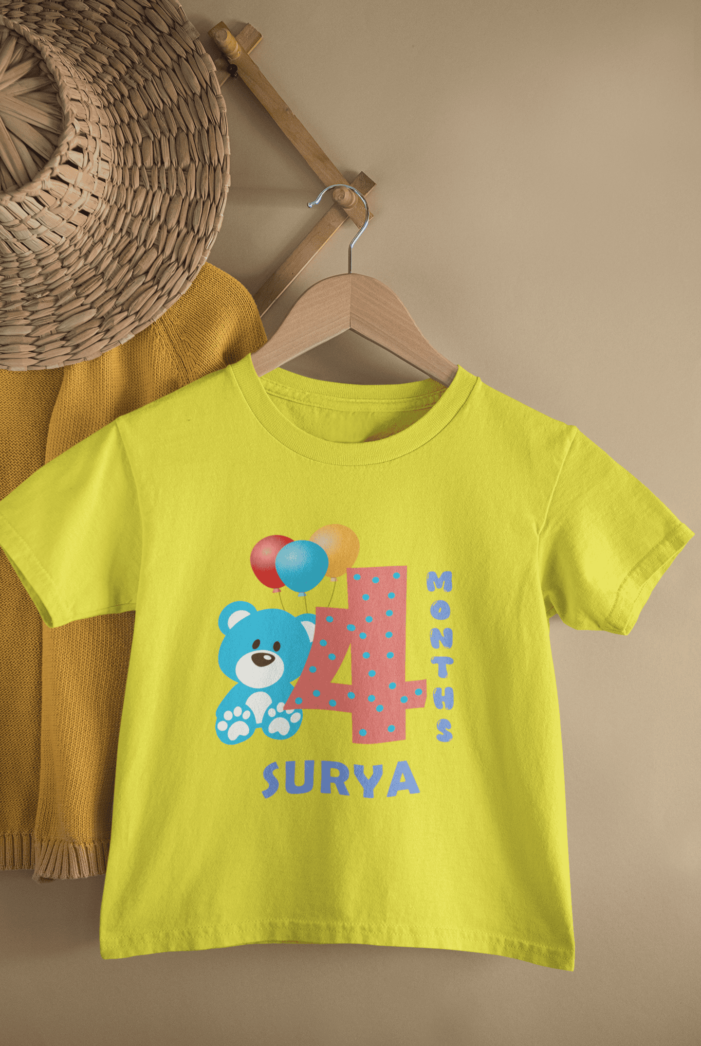 Custom Name Fourth Month Birthday Cute Half Sleeves T-Shirt for Boys -FunkyTeesClub