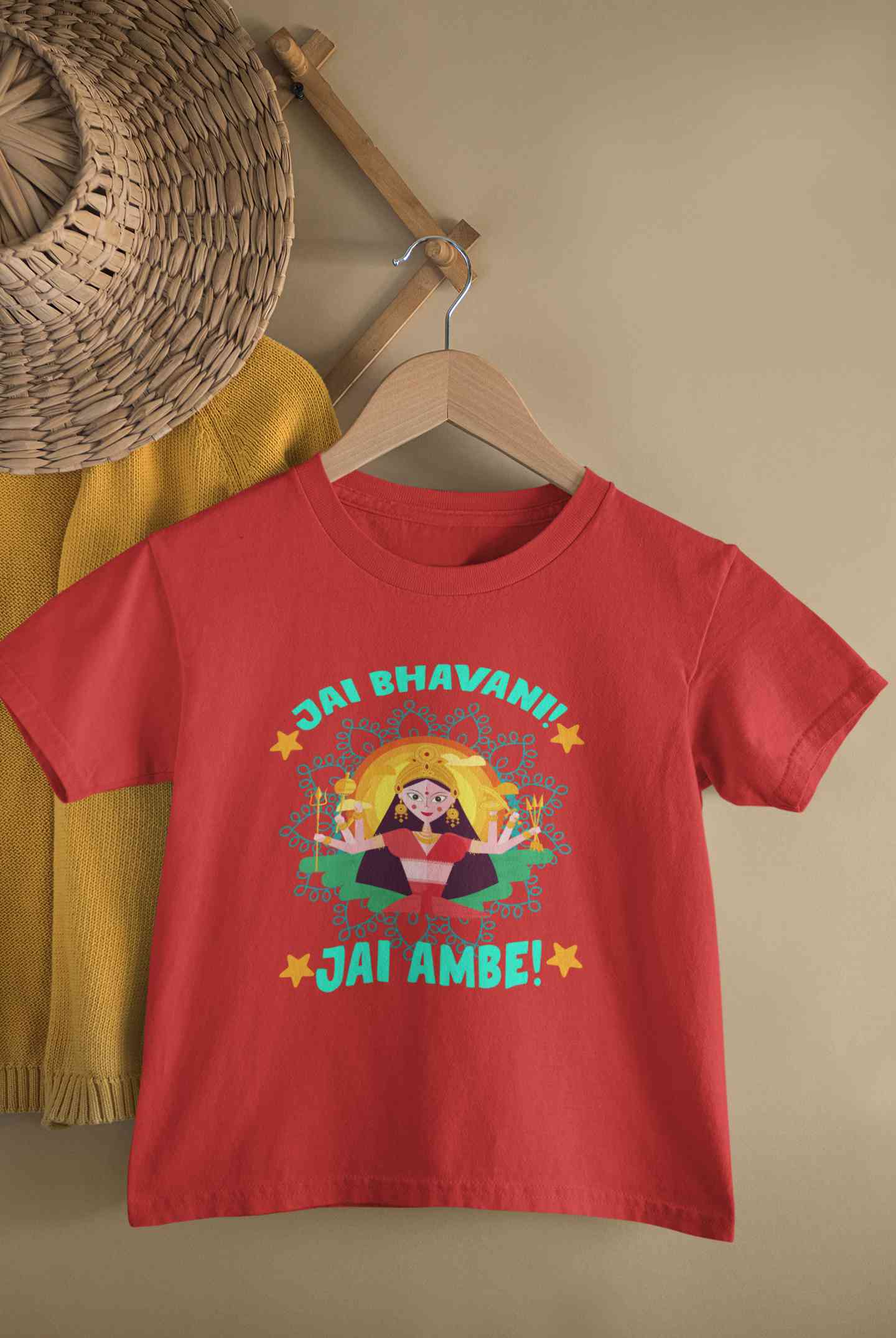 Jai Bhavani Jai Ambe Navratri Half Sleeves T-Shirt For Girls -FunkyTeesClub