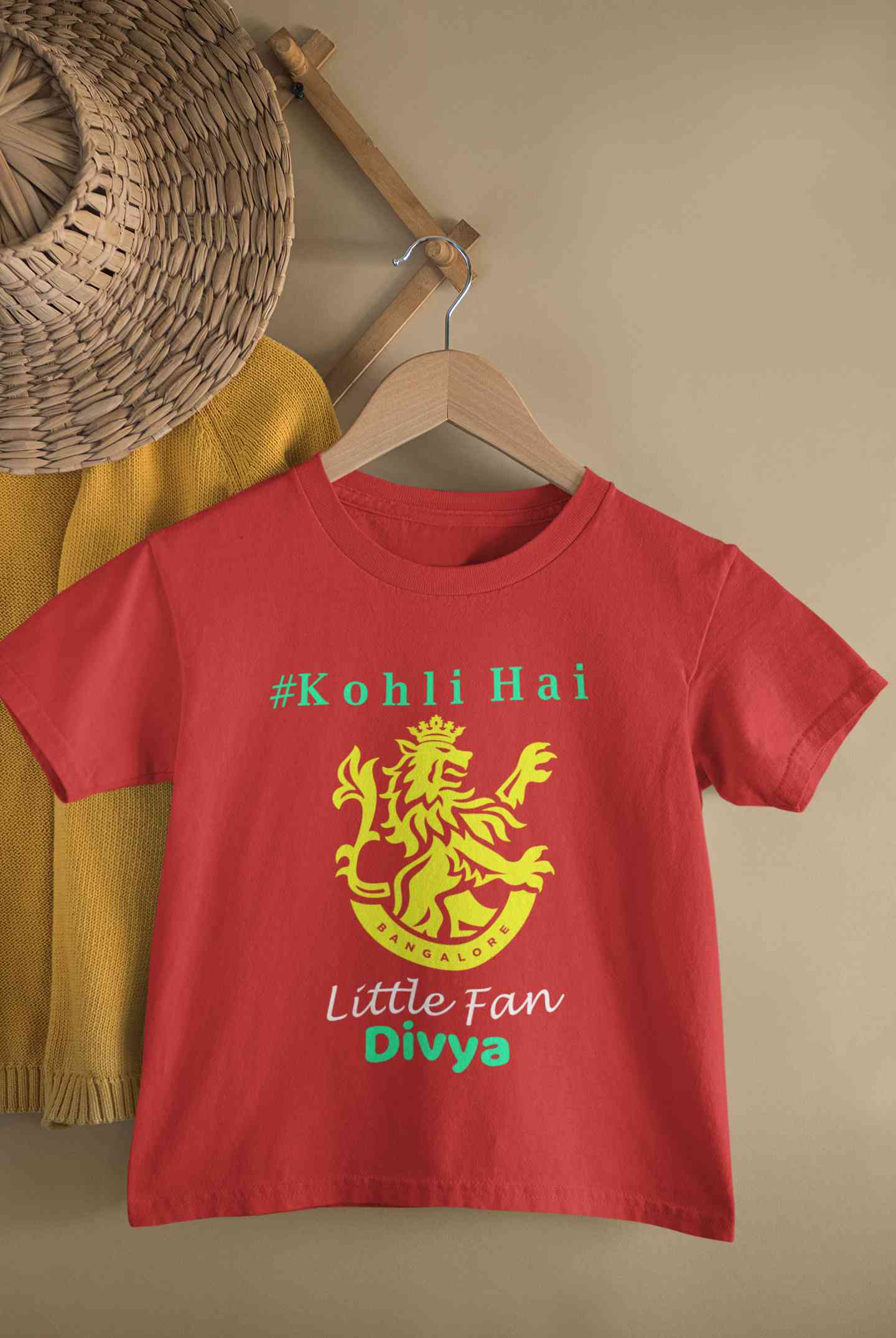 Custom Name IPL RCB Royal Challengers Bangalore Kohli Hai Half Sleeves T-Shirt For Girls -FunkyTeesClub