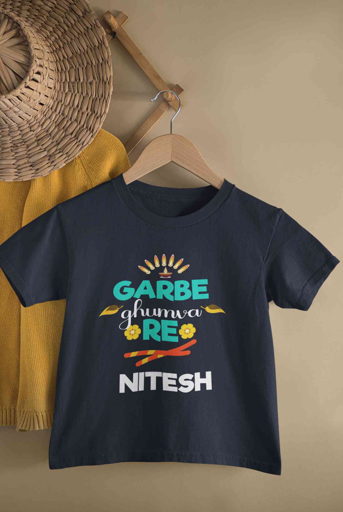 Custom Name Garbe Ghumva Re Navratri Half Sleeves T-Shirt for Boy-FunkyTeesClub