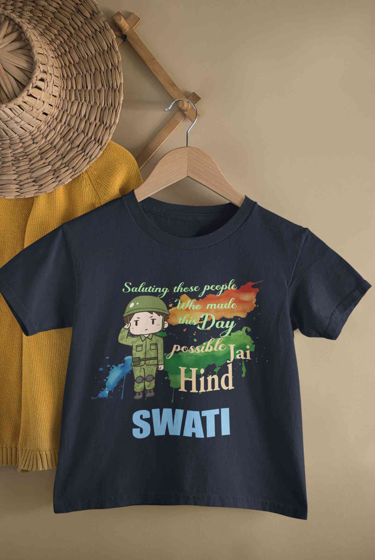 Custom Name Saluting Those People Who Made This Day Possible Jai Hind Independence Day Half Sleeves T-Shirt For Girls -FunkyTeesClub