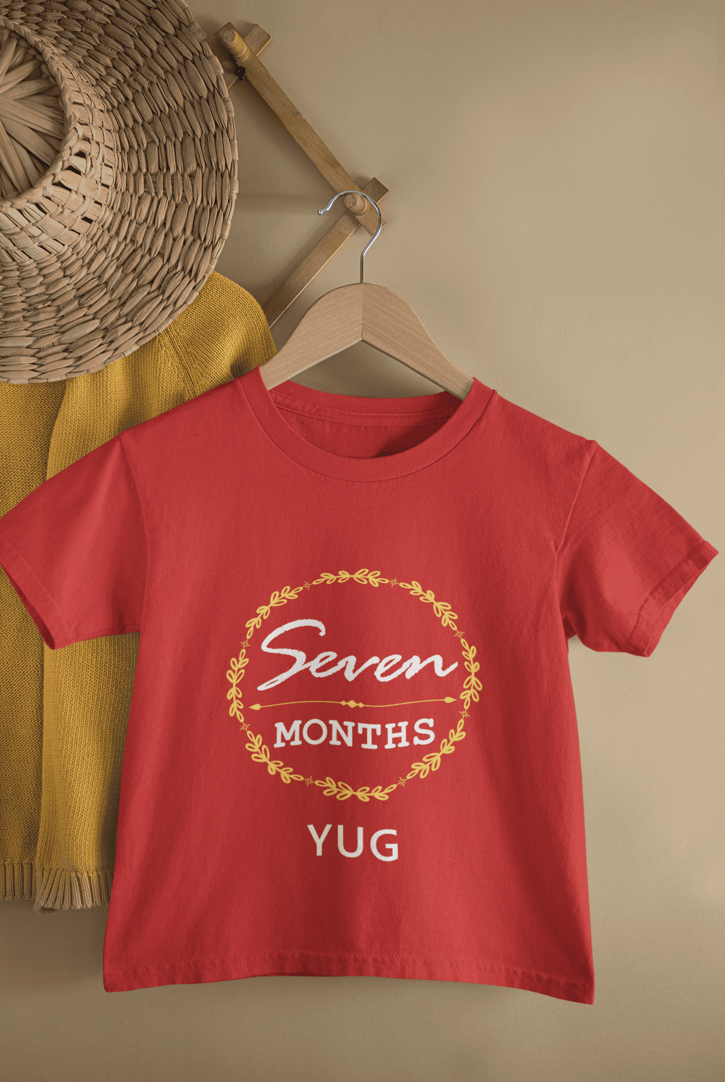 Custom Name Seven Month Birthday Half Sleeves T-Shirt for Boys -FunkyTeesClub