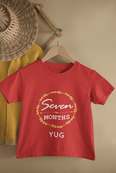Custom Name Seven Month Birthday Half Sleeves T-Shirt for Boys -FunkyTeesClub