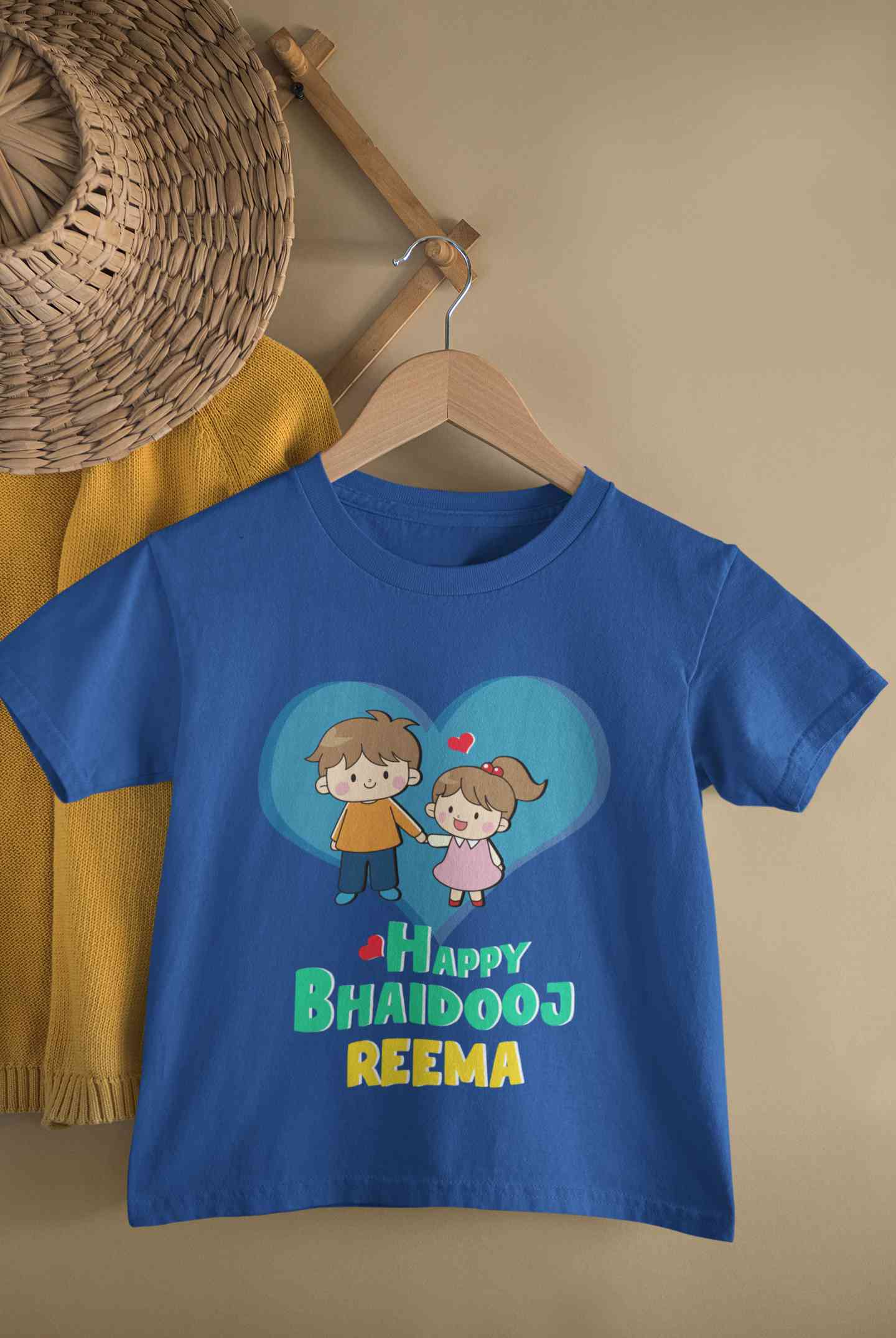 Custom Name Happy Bhai Dooj Half Sleeves T-Shirt For Girls -FunkyTeesClub