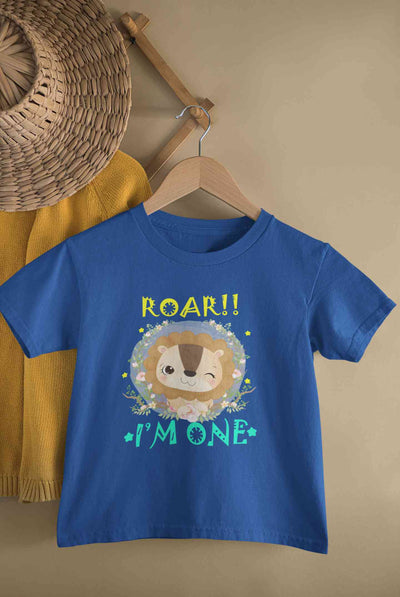 Roar I Am One First Birthday Half Sleeves T-Shirt for Boy-FunkyTeesClub