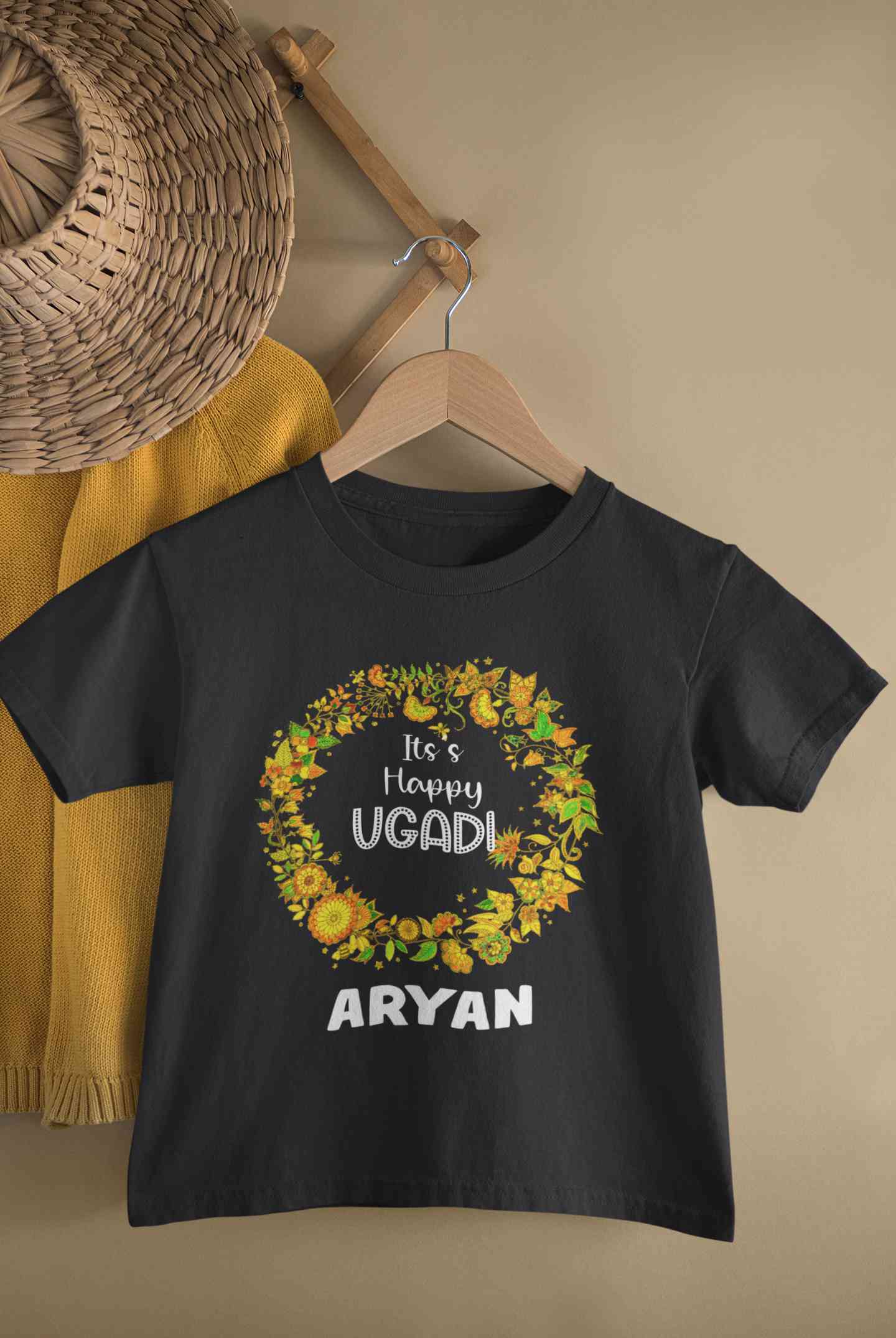 Custom Name Its Happy Ugadi Half Sleeves T-Shirt for Boy-FunkyTeesClub
