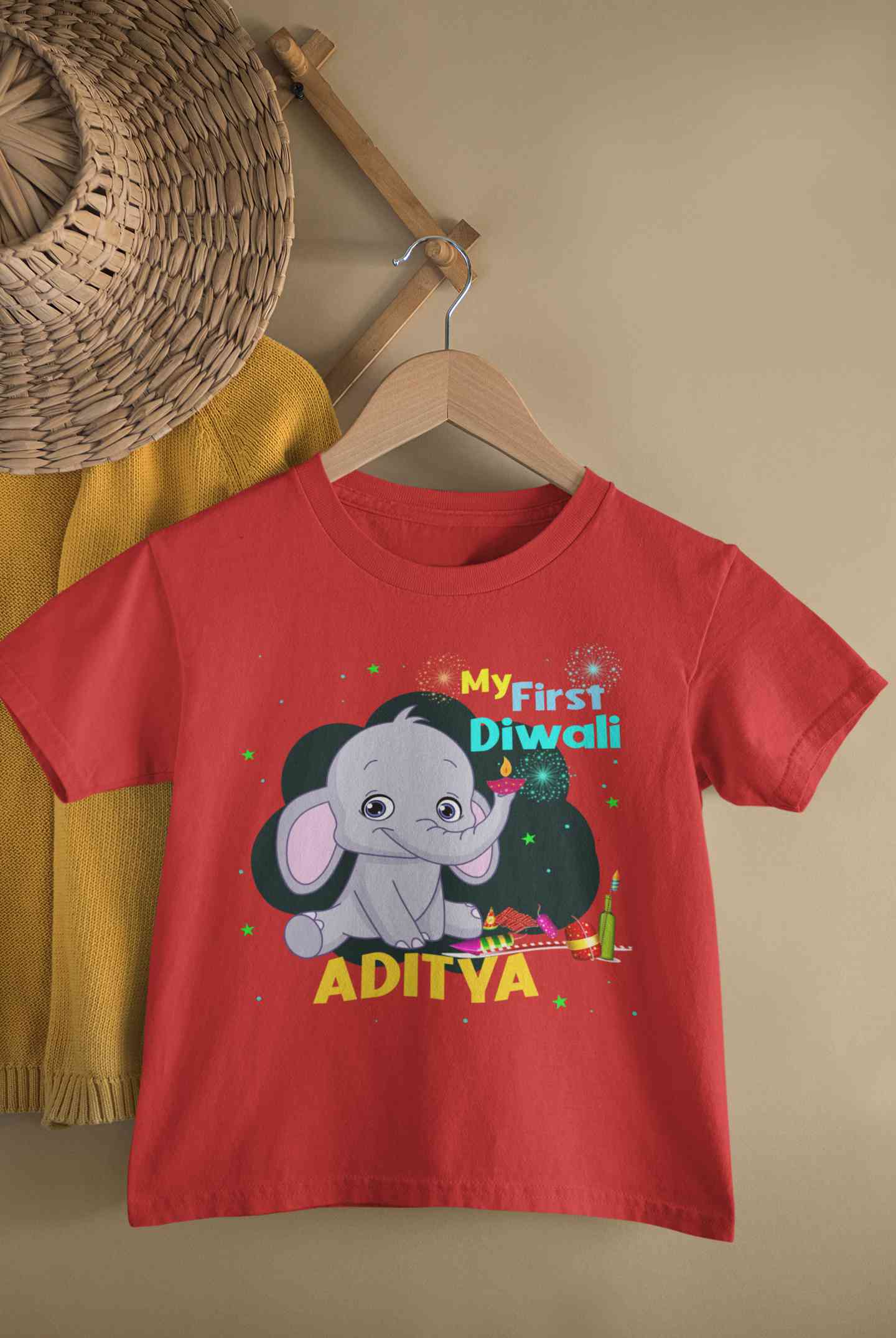 Custom Name My First Diwali Half Sleeves T-Shirt for Boy-FunkyTeesClub