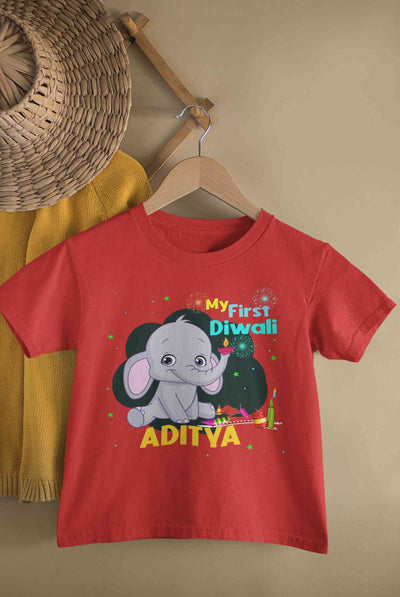 Custom Name My First Diwali Half Sleeves T-Shirt for Boy-FunkyTeesClub