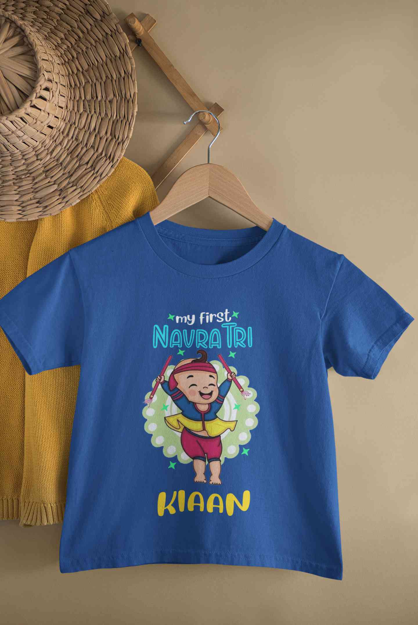 Custom Name My First Navratri Half Sleeves T-Shirt for Boy-FunkyTeesClub