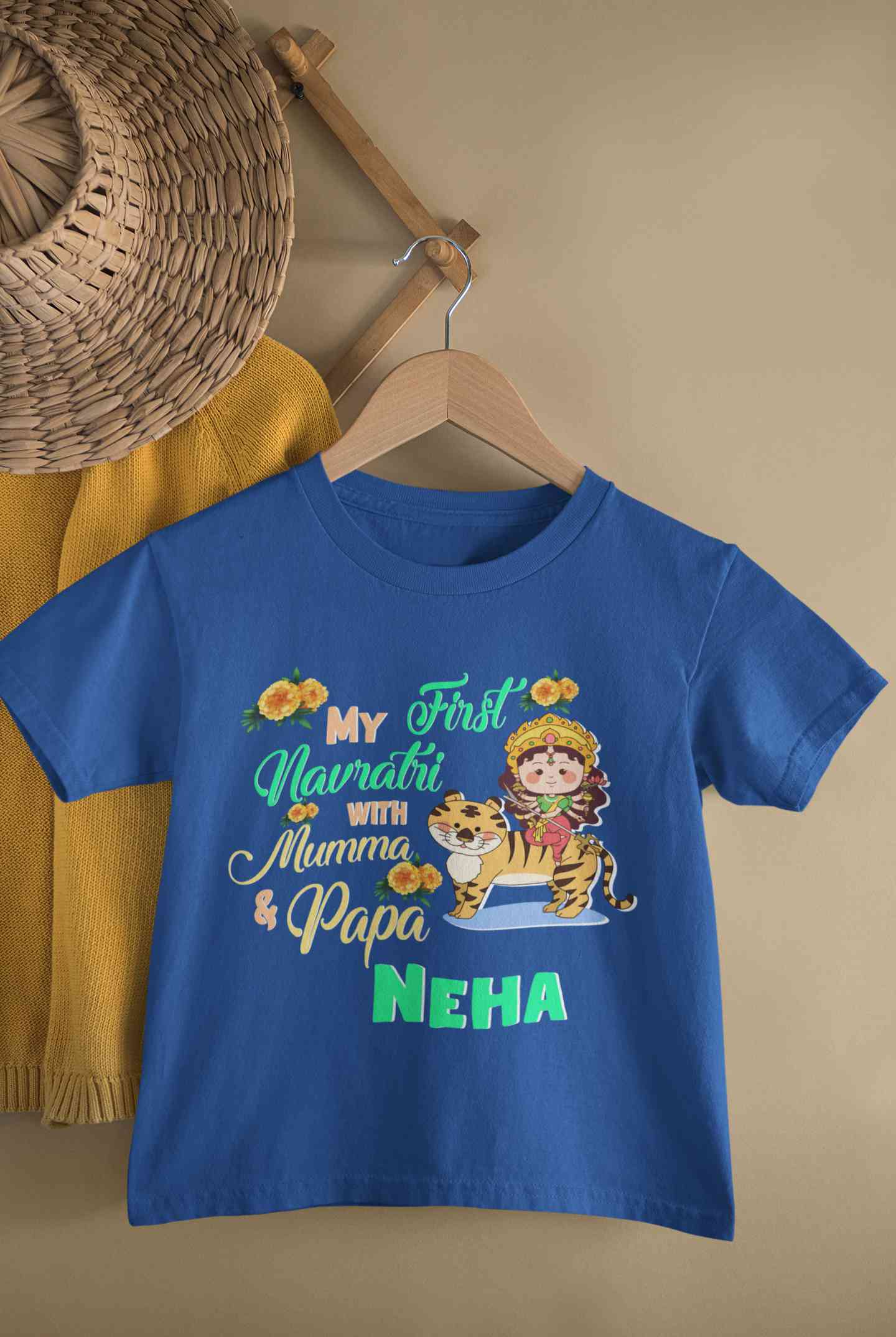 Custom Name My First Navratri With Mumma And Papa Half Sleeves T-Shirt For Girls -FunkyTeesClub