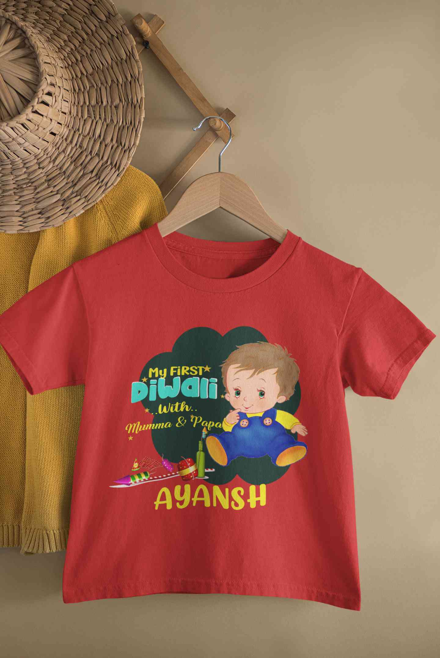 Custom Name My First Diwali With Mumma Papa Half Sleeves T-Shirt for Boy-FunkyTeesClub