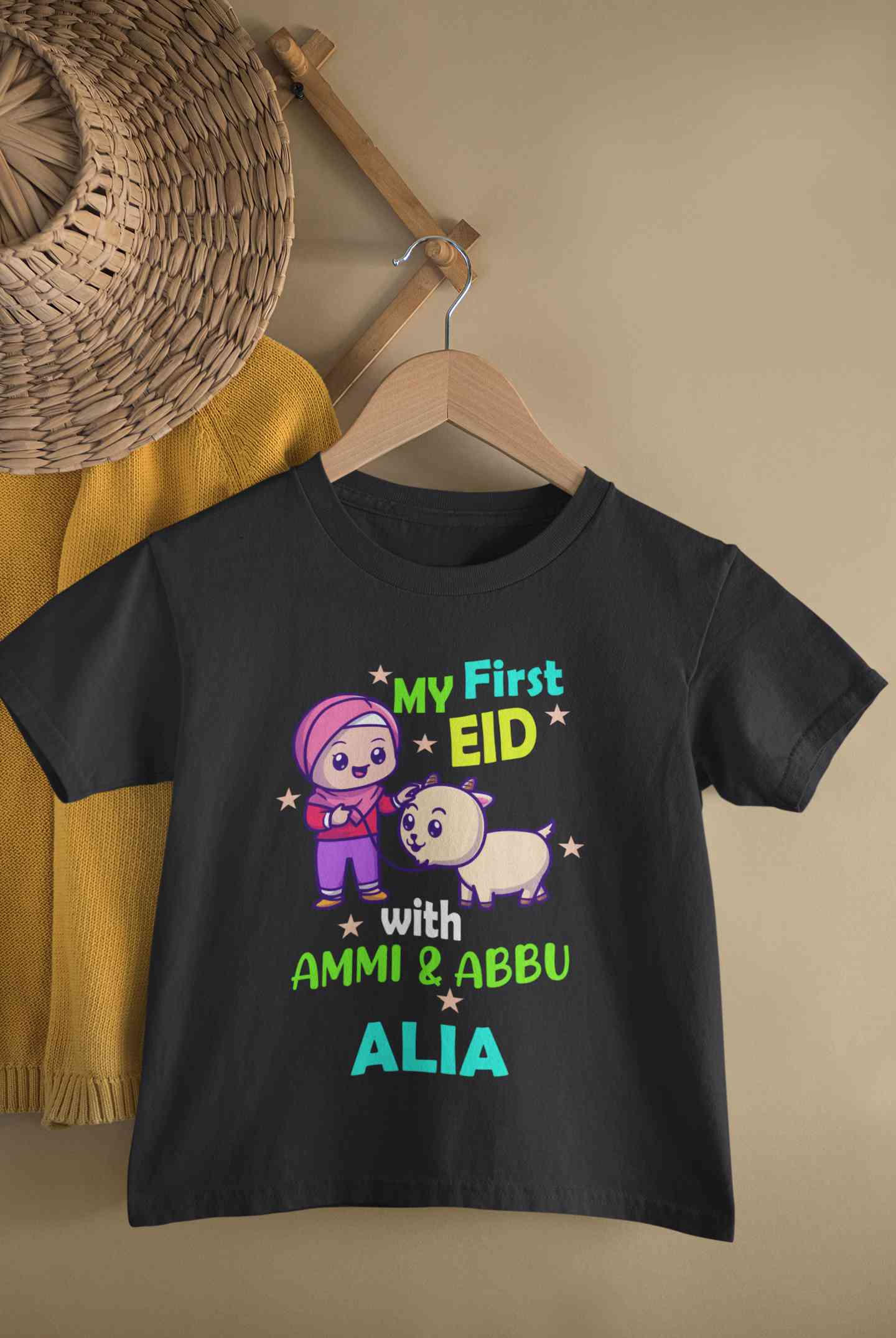Custom Name My First Eid With Ammi And Abbu Half Sleeves T-Shirt For Girls -FunkyTeesClub