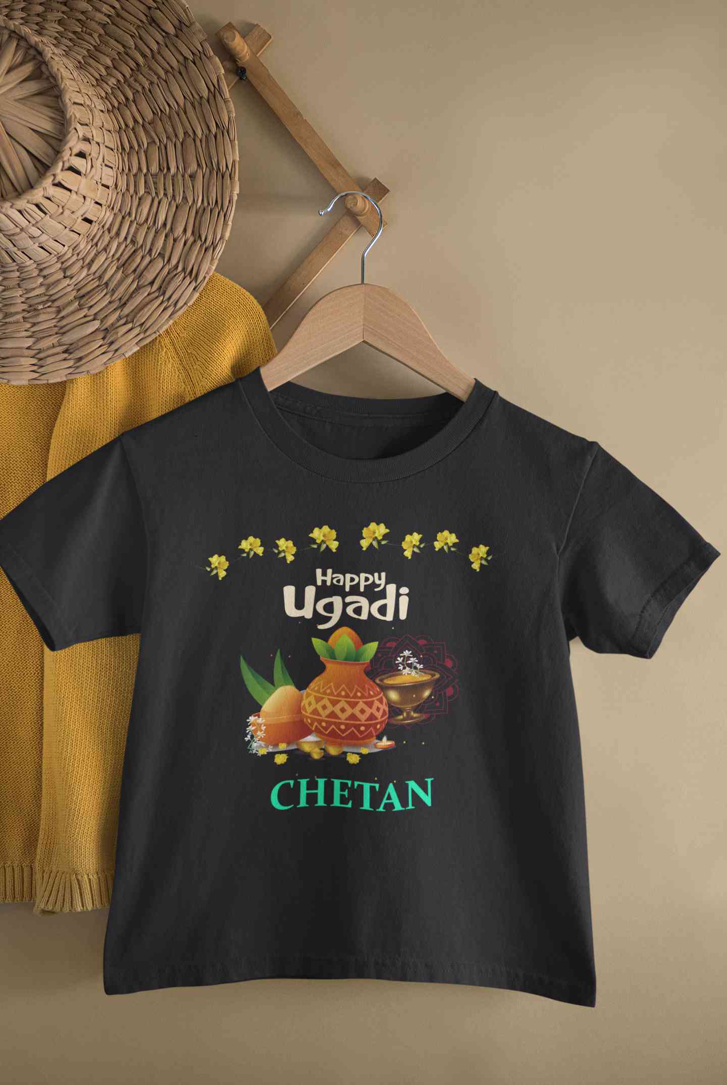 Custom Name Happy Ugadi Half Sleeves T-Shirt for Boy-FunkyTeesClub