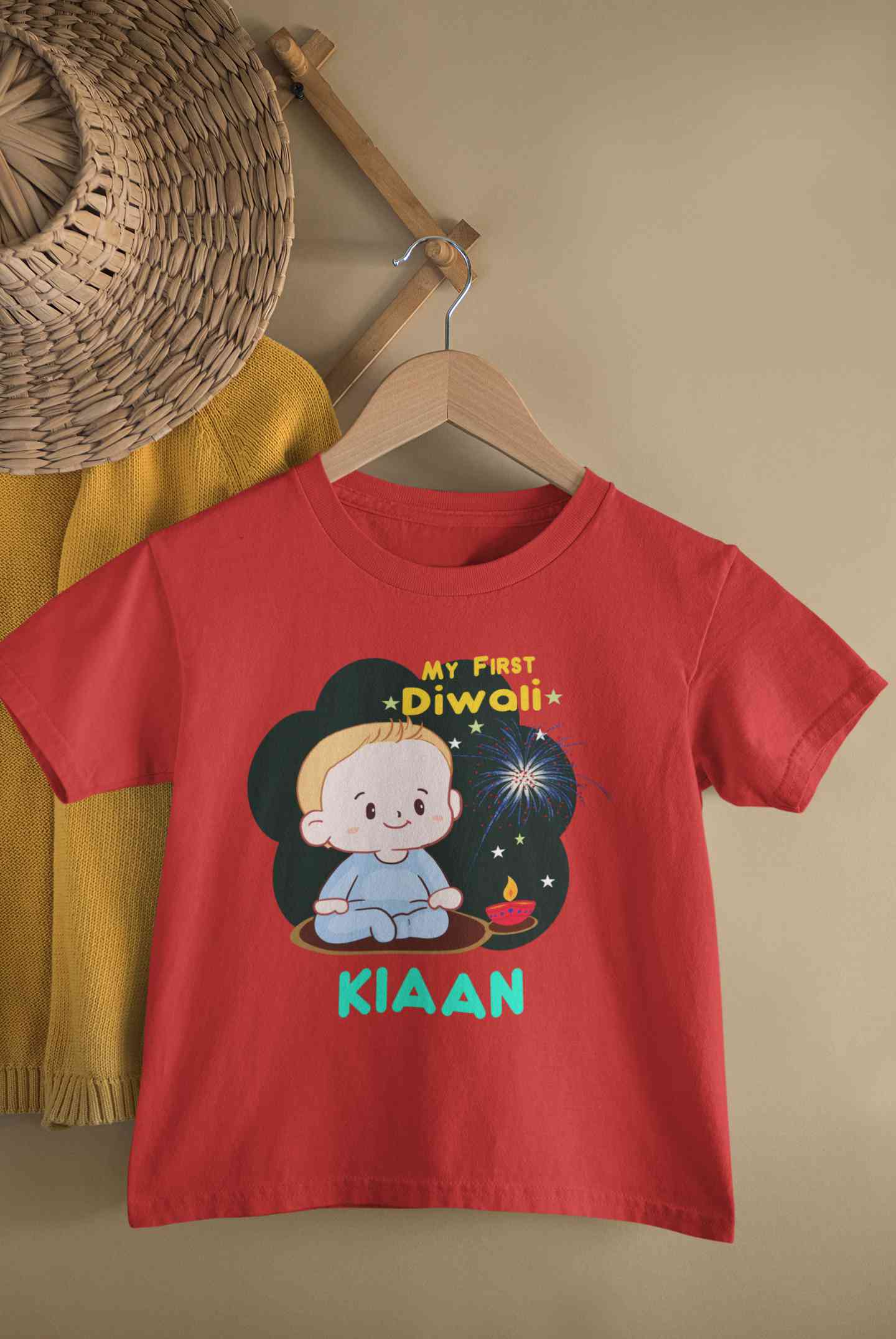 Custom Name My First Diwali Half Sleeves T-Shirt for Boy-FunkyTeesClub