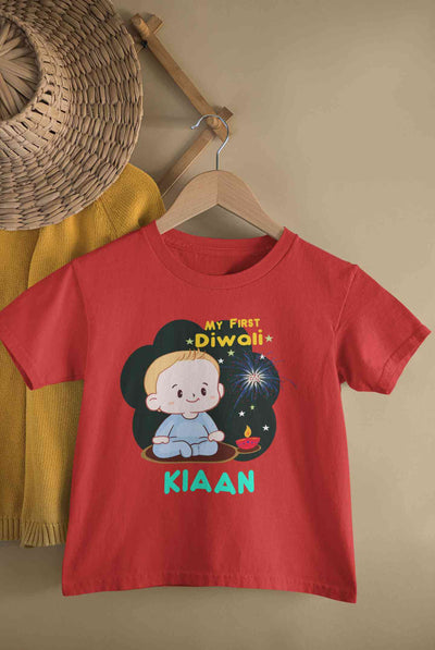 Custom Name My First Diwali Half Sleeves T-Shirt for Boy-FunkyTeesClub