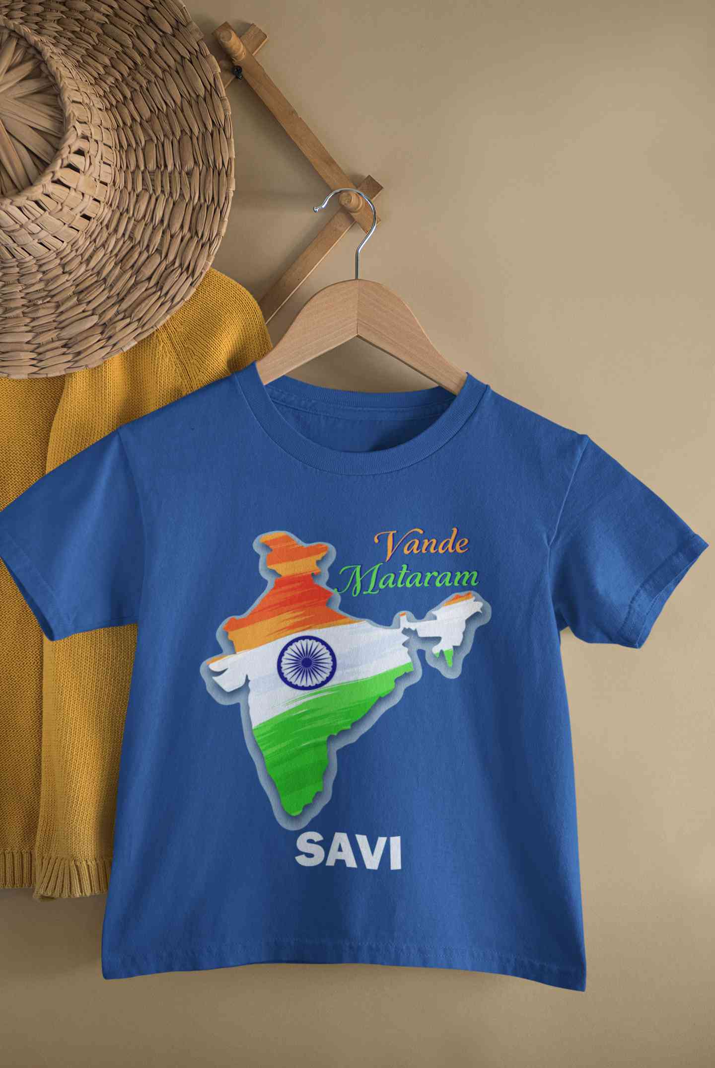 Custom Name Vande Mataram Independence Day Half Sleeves T-Shirt For Girls -FunkyTeesClub