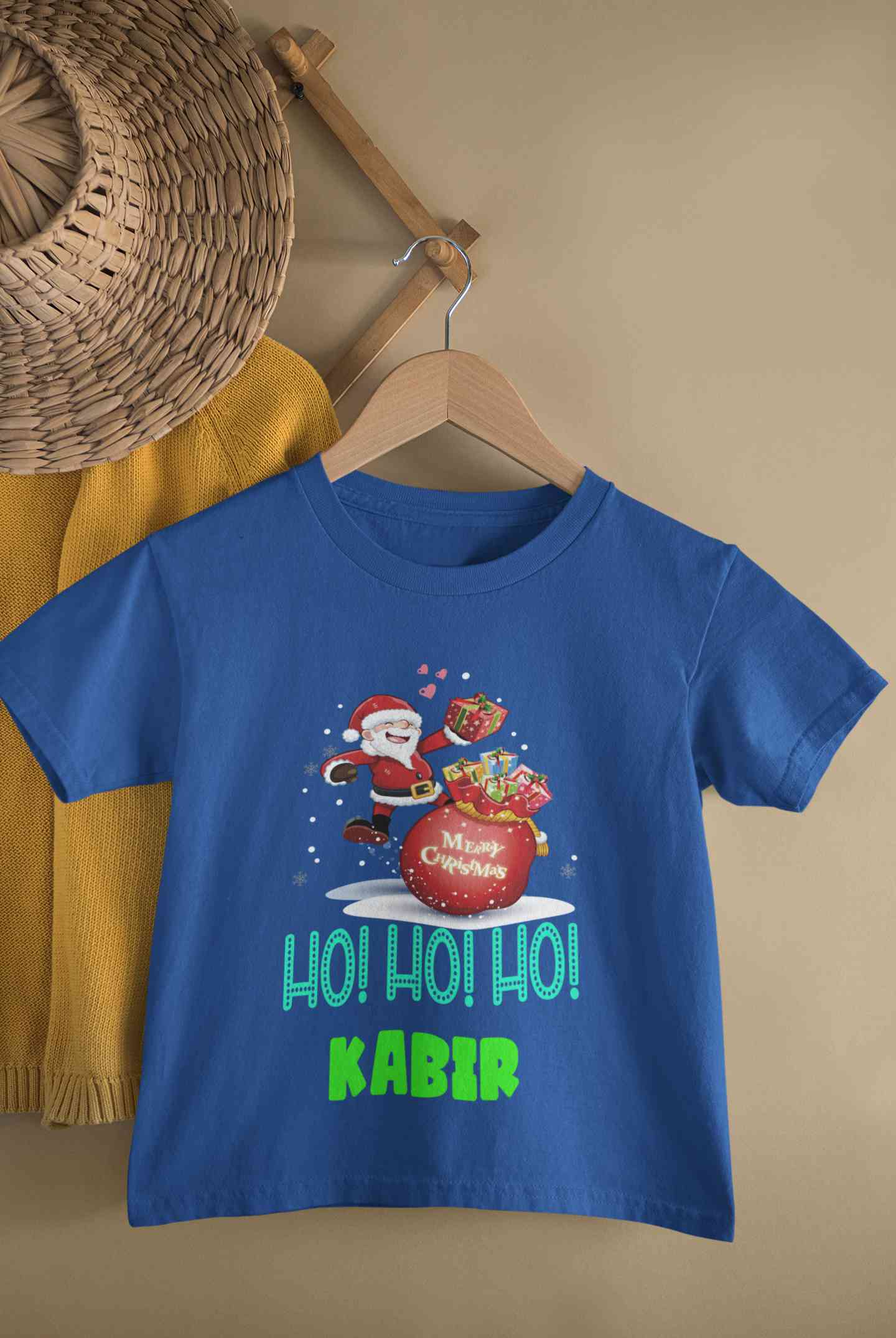 Customized Name Ho! Ho! Ho! Christmas Half Sleeves T-Shirt for Boy-FunkyTeesClub