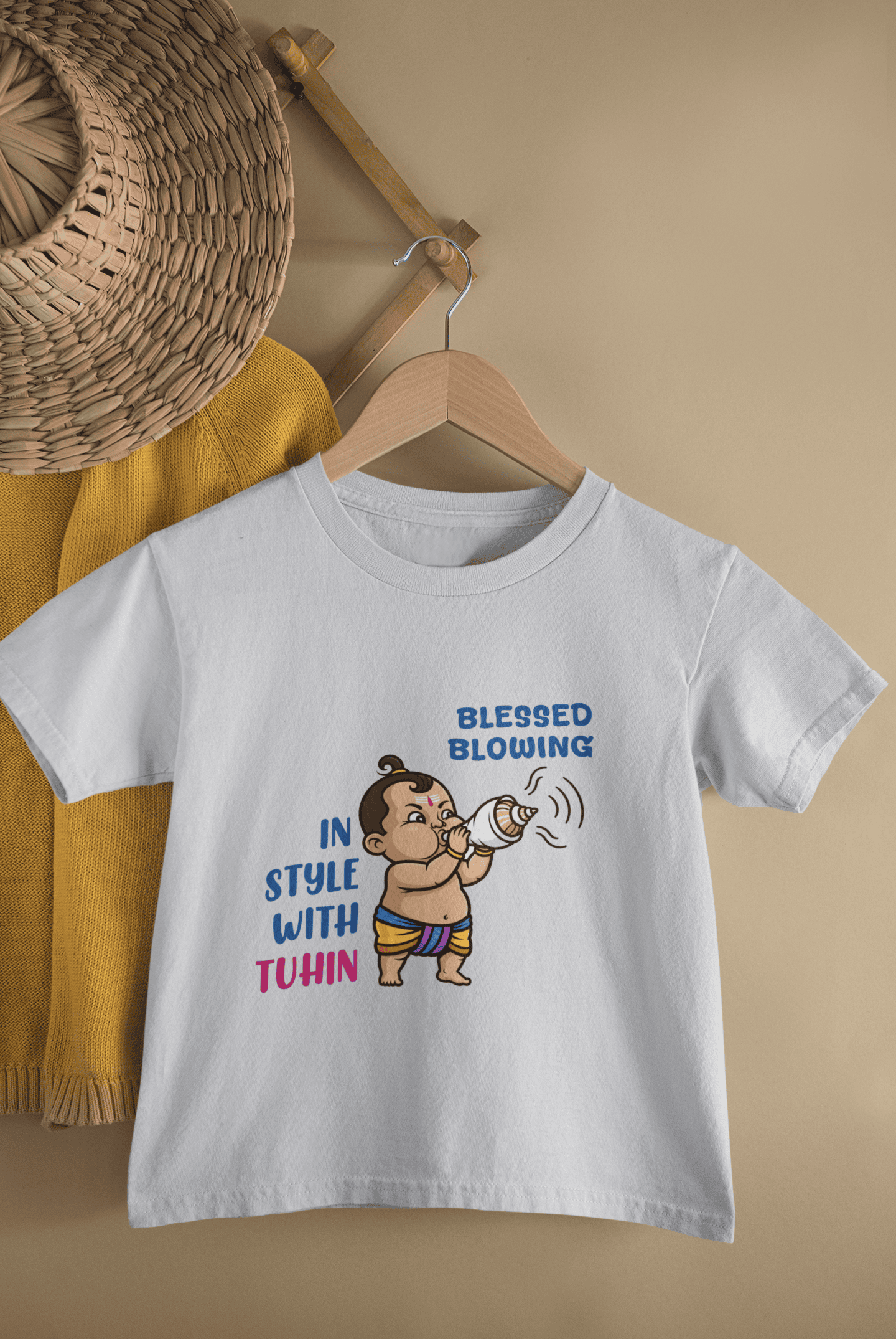 Blessed Blowing Durga Pooja Half Sleeves T-Shirt for Boys -FunkyTeesClub