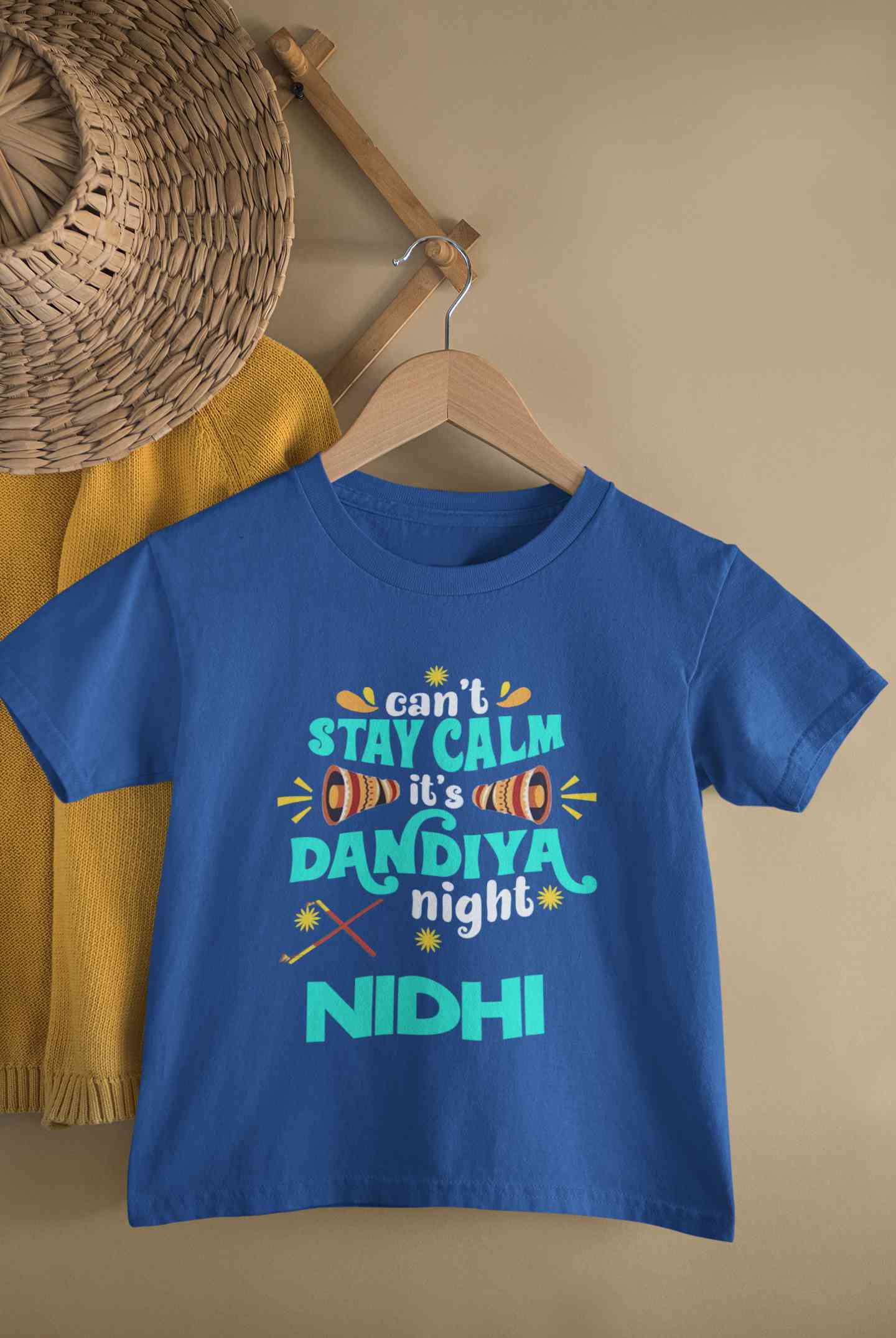 Custom Name Cant Stay Calm It Is Dandiya Night Navratri Half Sleeves T-Shirt For Girls -FunkyTeesClub