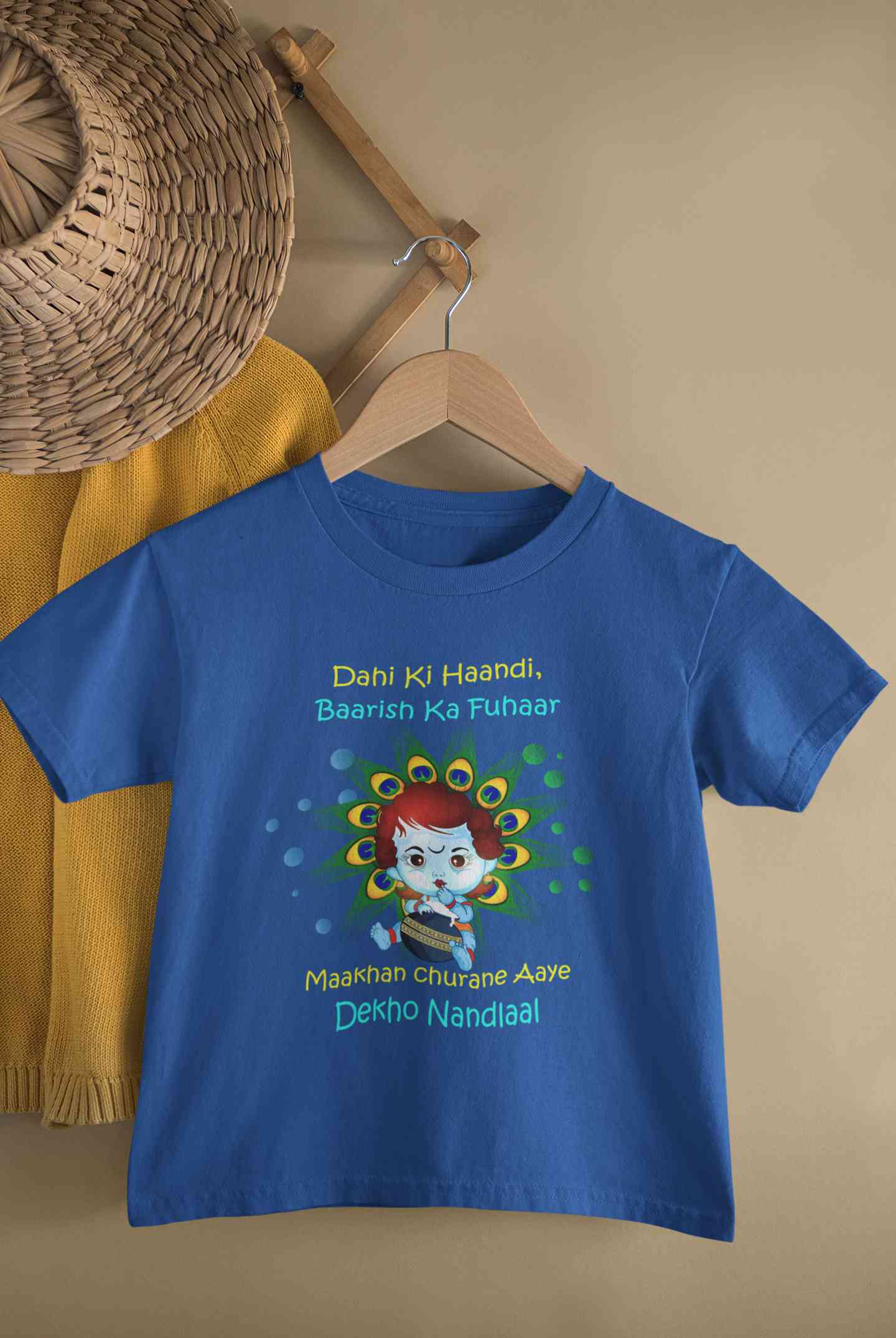 Dahi Ki Haandi Baarish Ki Fuhaar Maakhan Churane Aaye Dekho Nandlaal Janmashtami Half Sleeves T-Shirt For Girls -FunkyTeesClub